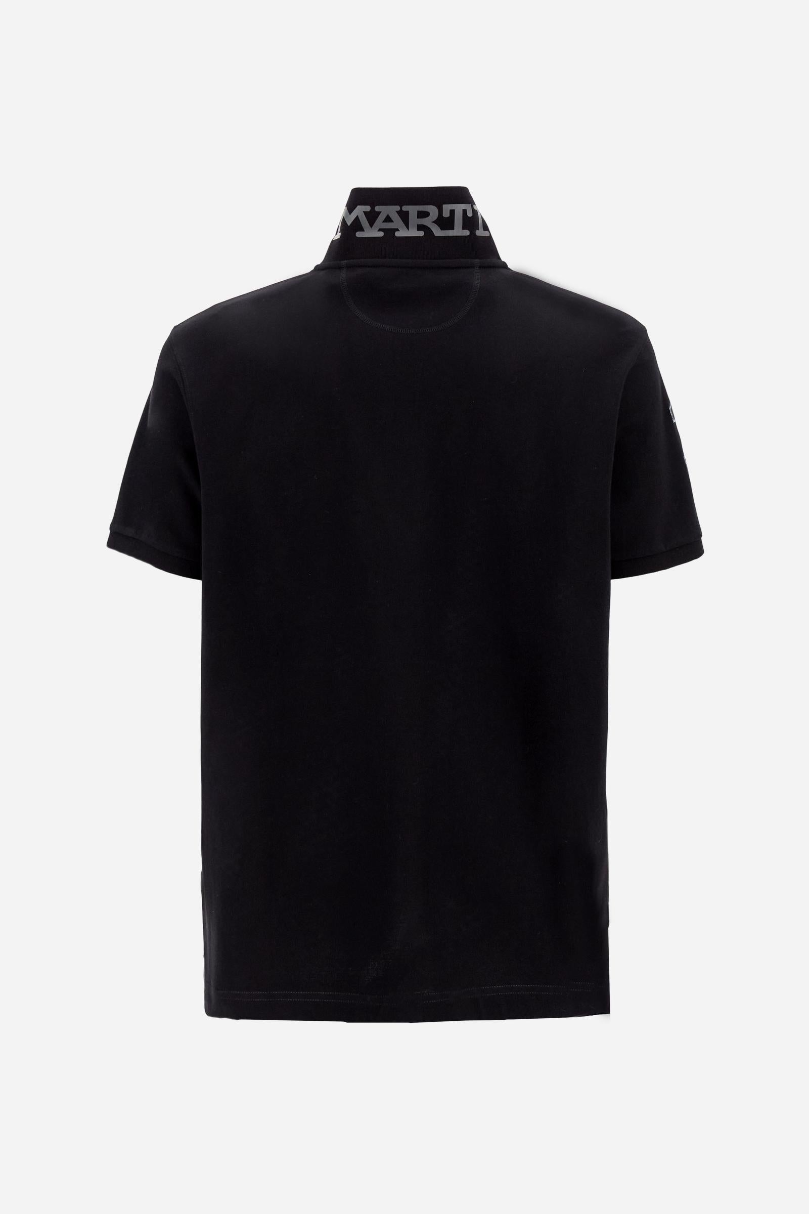 Men’s short-sleeve stretch piqué polo. Two-button placket and ribbed details, with a regular fit. Iconic style characterised by applied logo and patches. - Black