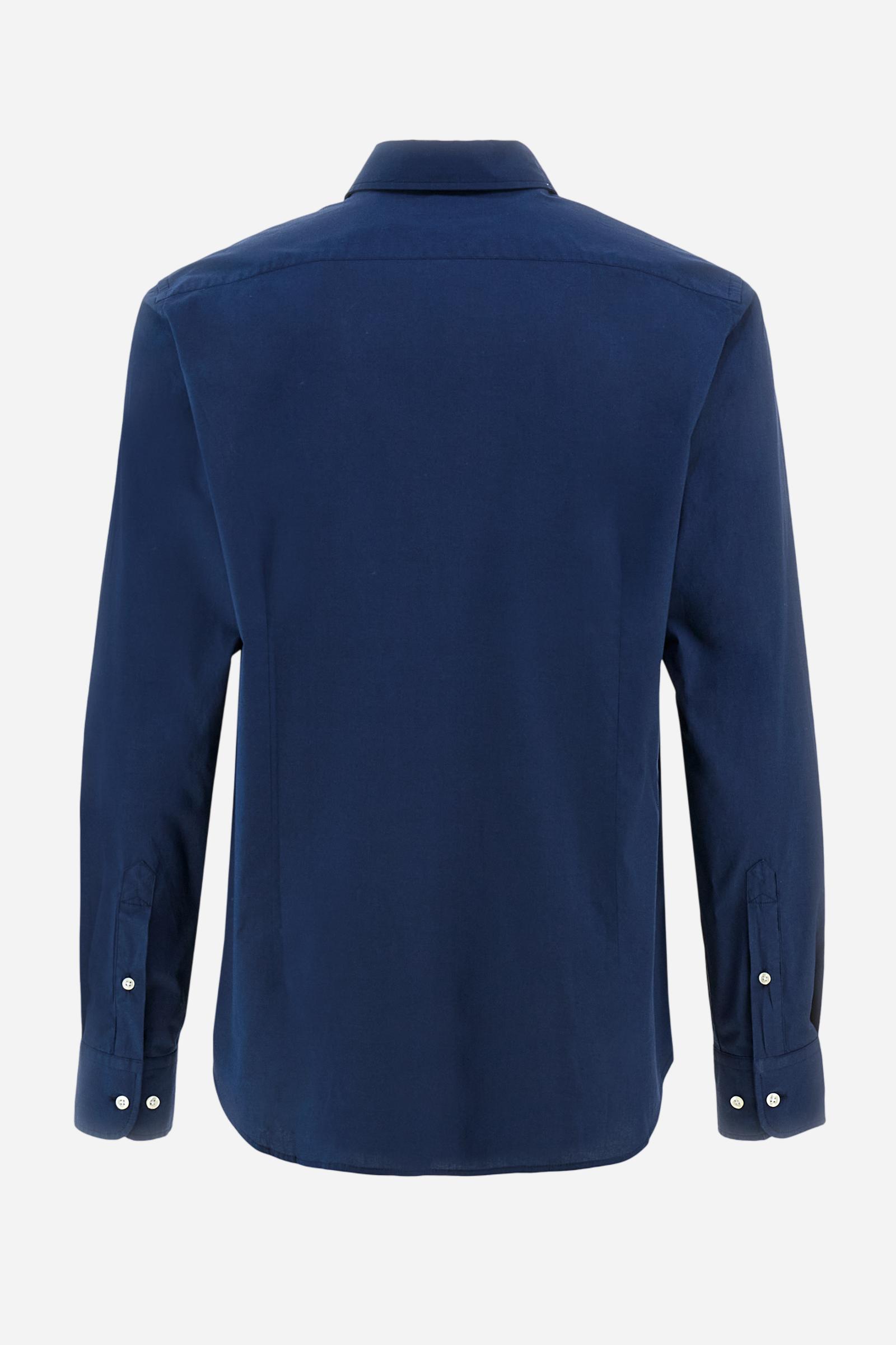 Men's long-sleeved shirt in cotton poplin with a regular-fit and button-down collar - Navy