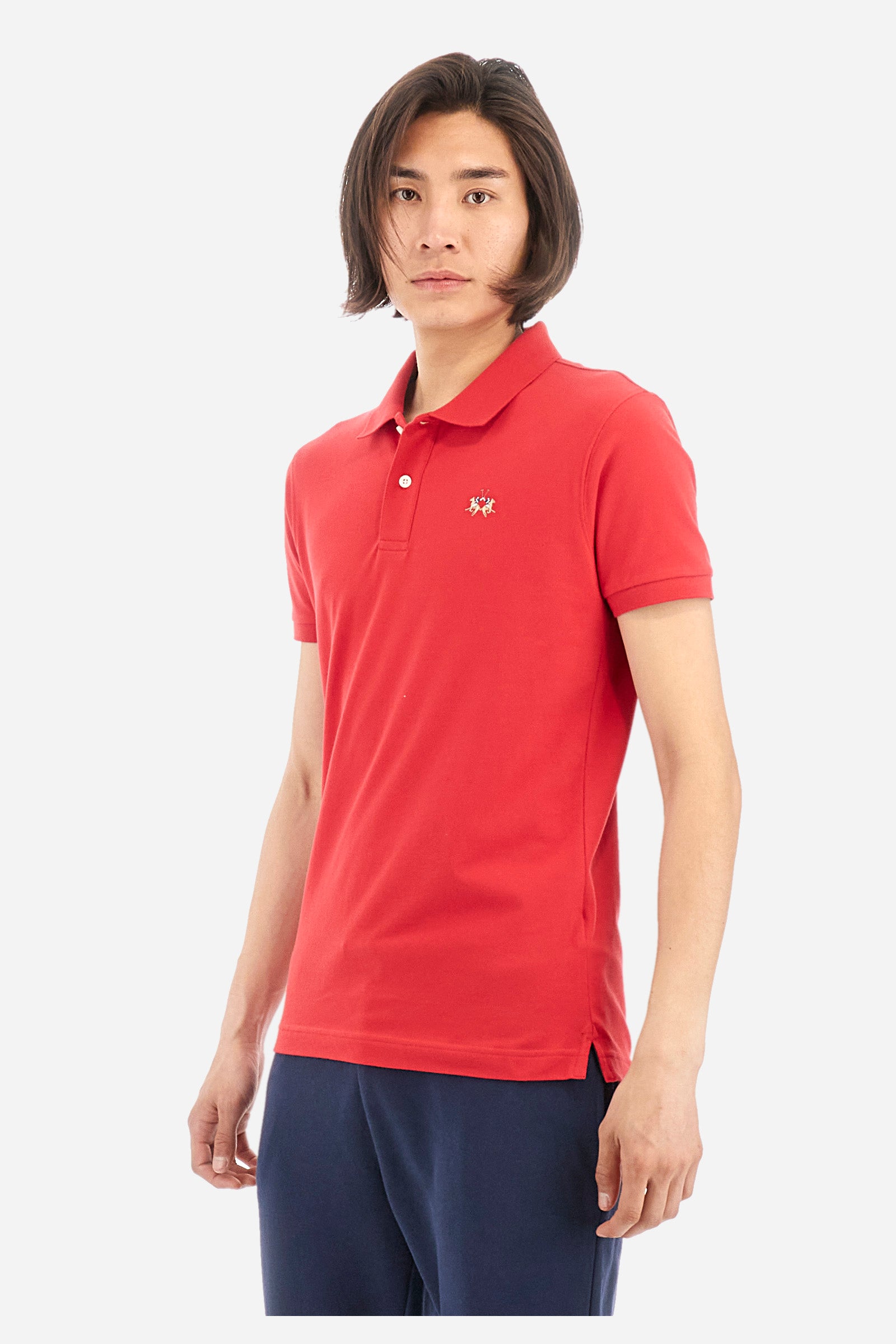 Men's short-sleeved, slim-fit polo shirt. A classic model with a contrasting embroidered La Martina logo-embellished chest. Perfect when worn with a pair of jeans from the collection. - Formula One
