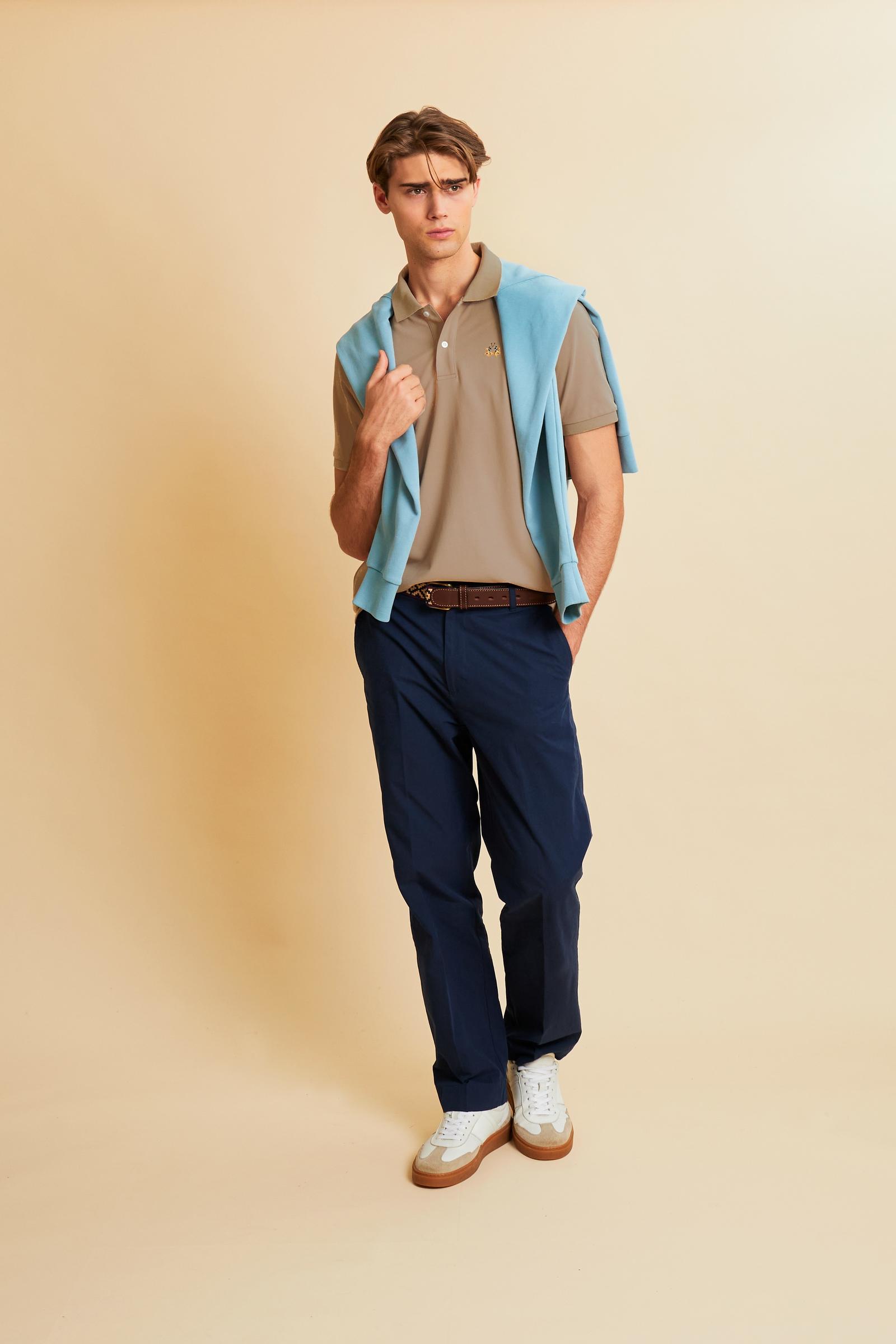 Men’s stretch piqué polo with tricolor logo - Eduardo