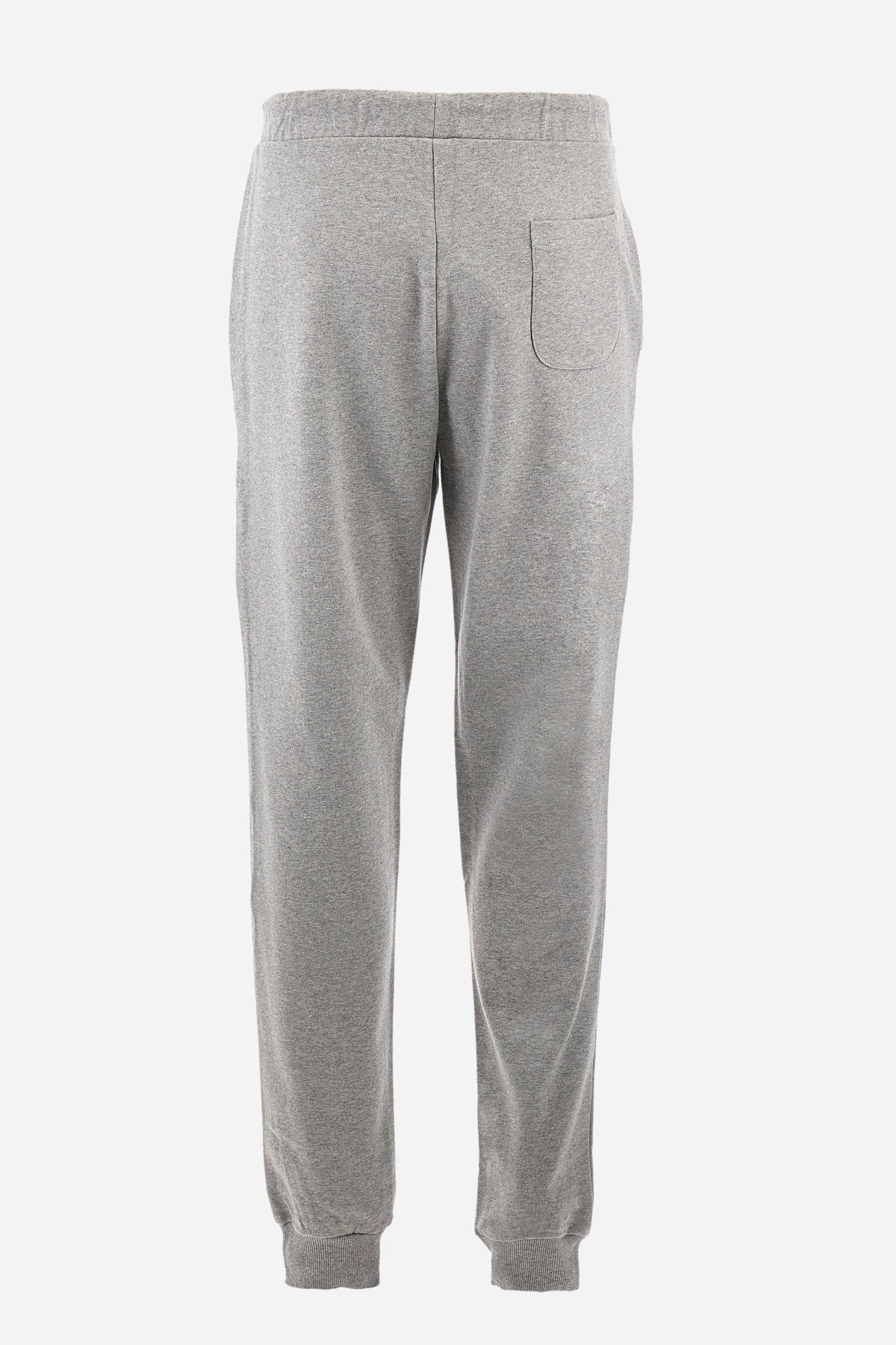 Men's jogging trousers with a logo print on the pocket in a regular fit. Features a drawstring waist, side pockets and back pocket. Made of 100% cotton with a regular fit, a must-have item in your wardrobe for the gym or leisure time. Very easy to combine with a sweatshirt or T-shirt. The model is 187 cm tall and wears a size L. - Medium Heather Grey