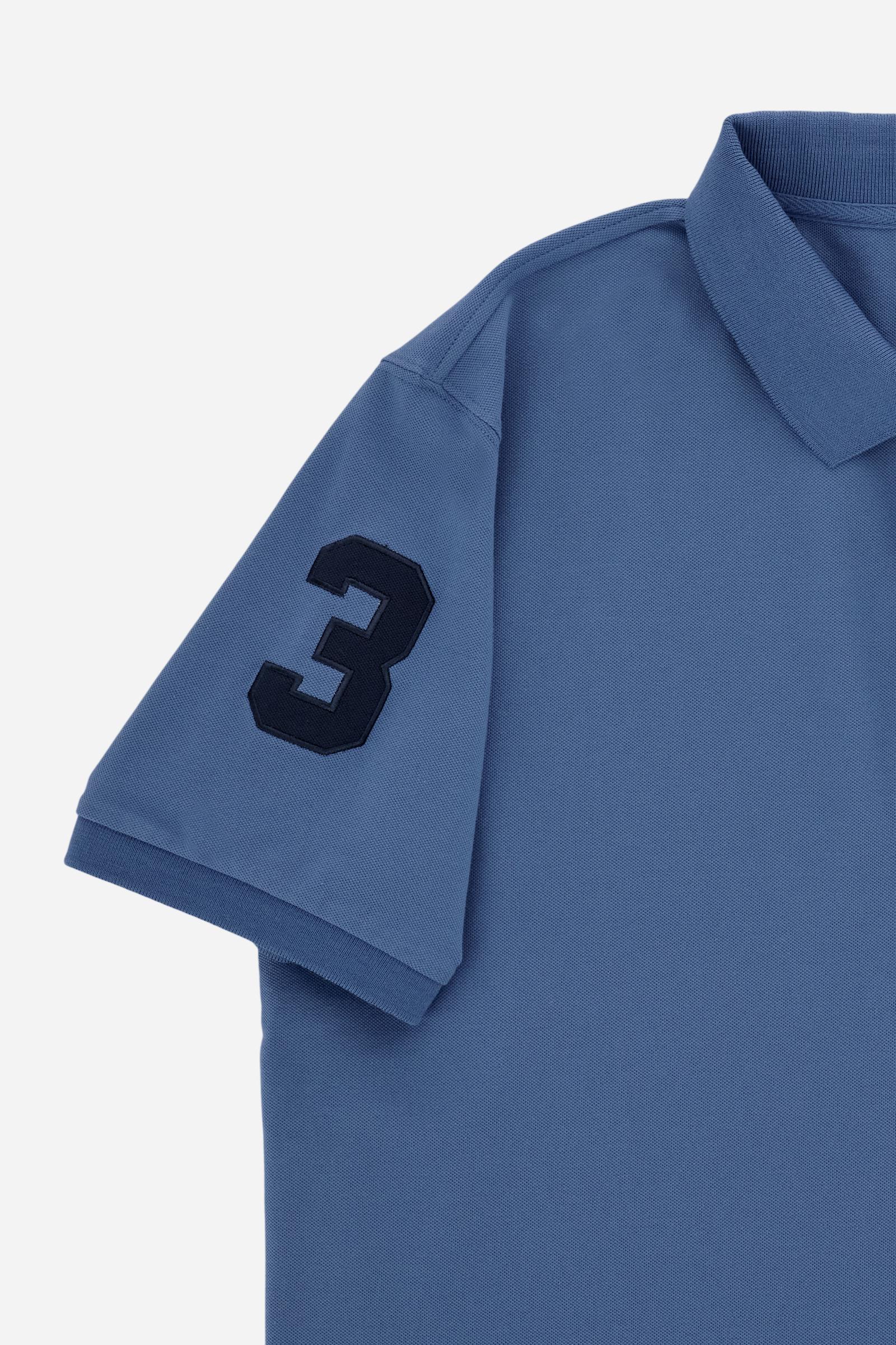Men’s stretch piqué polo with sleeve number – Ray
