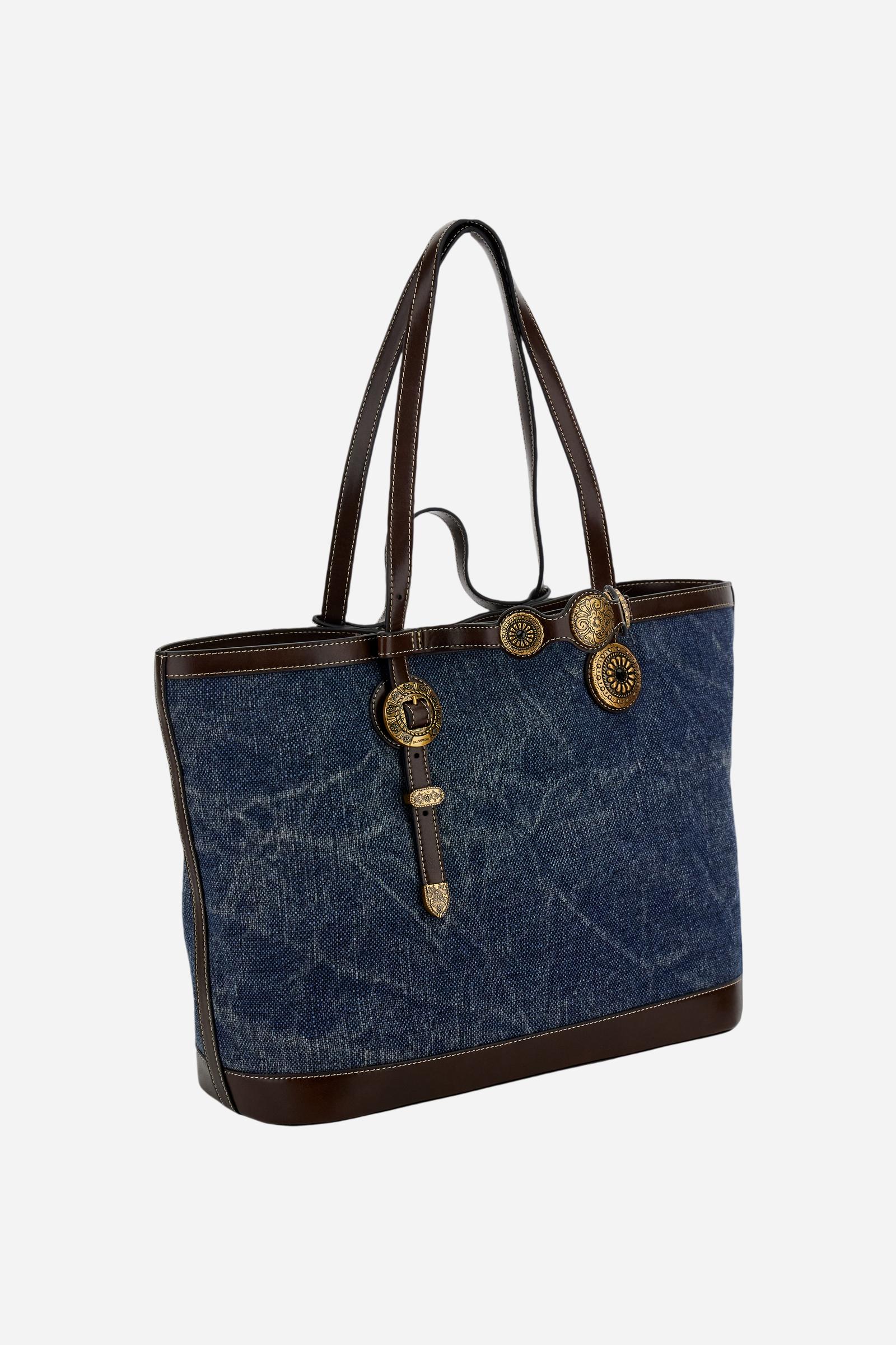 Linen-effect canvas shopping bag with gold floral studs – Gaucho Shopping Bag