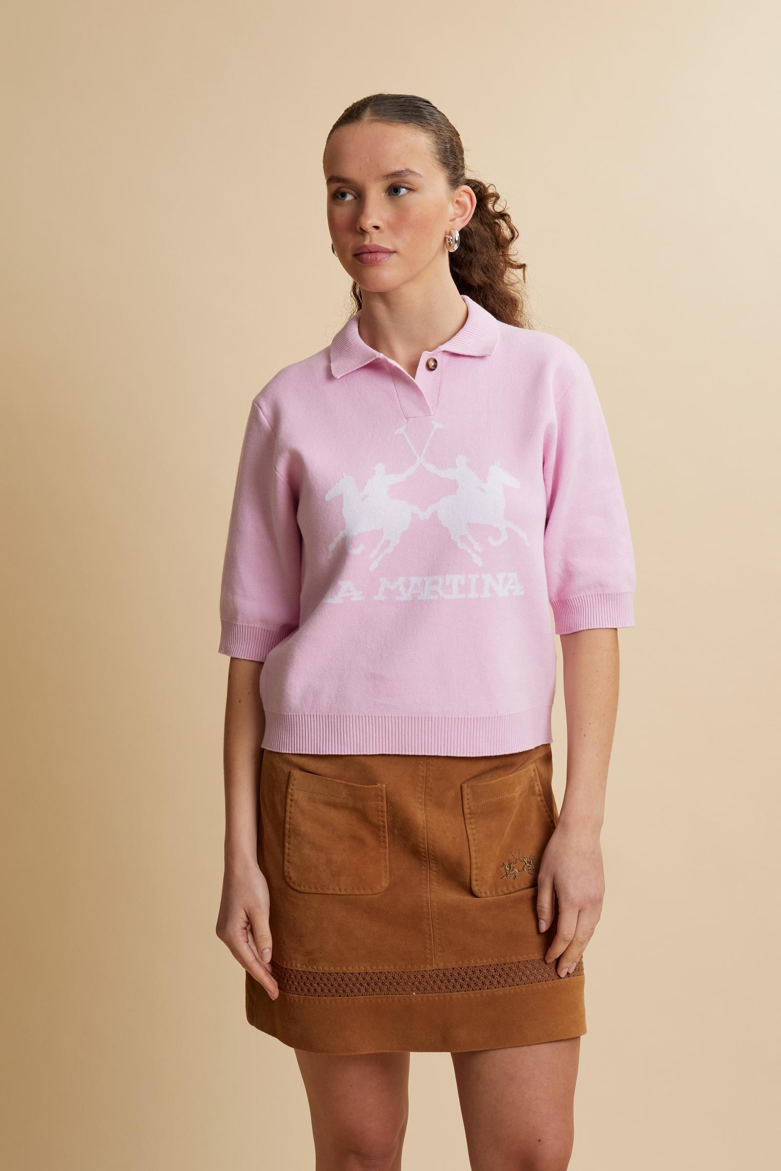 Polo femme en maille compacte avec maxi intarsia - Candela