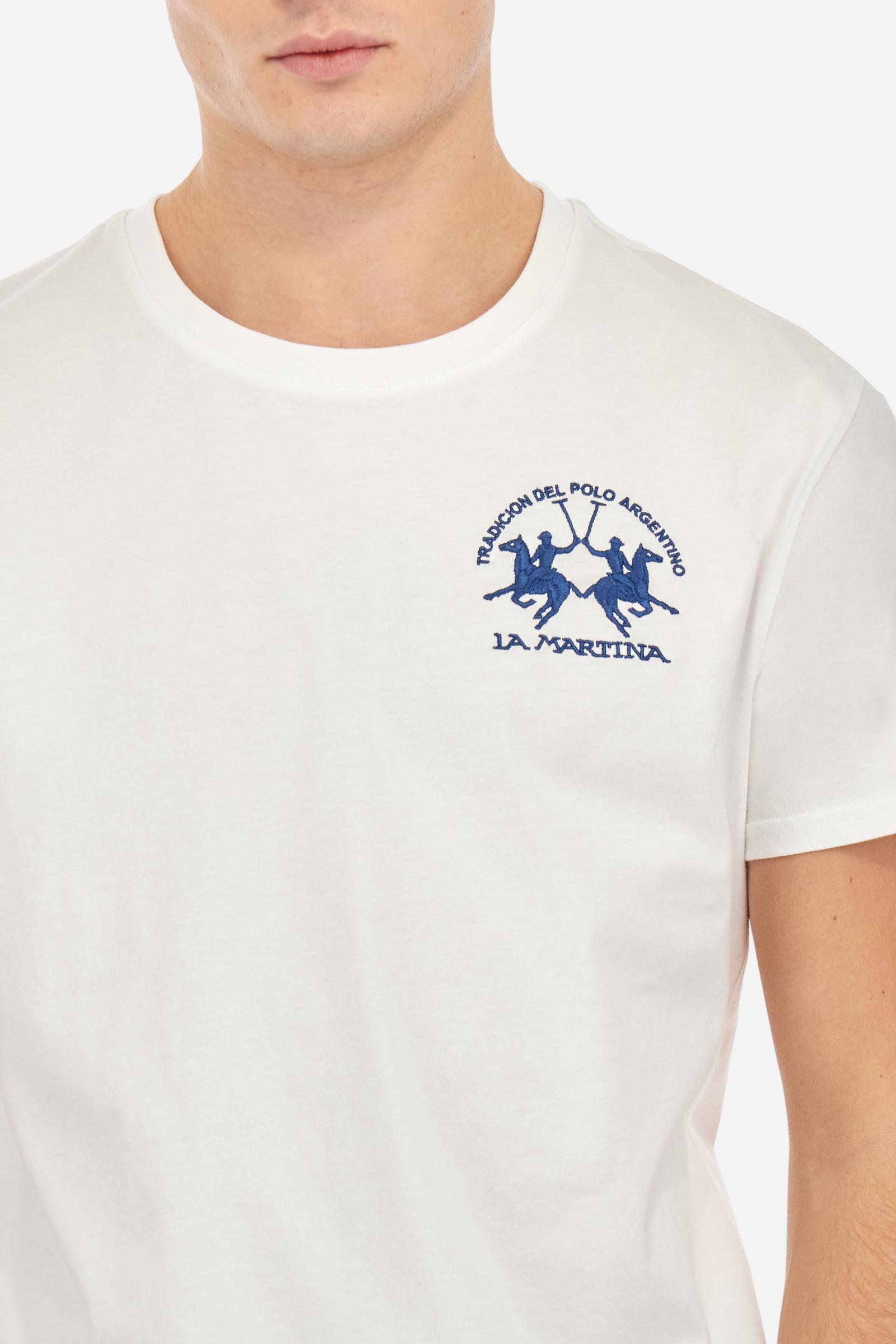 Men's plain short-sleeved T-shirt, made from 100% cotton. Large logo embroidered on the front. Regular fit. The model is wearing a size L. - Optic White