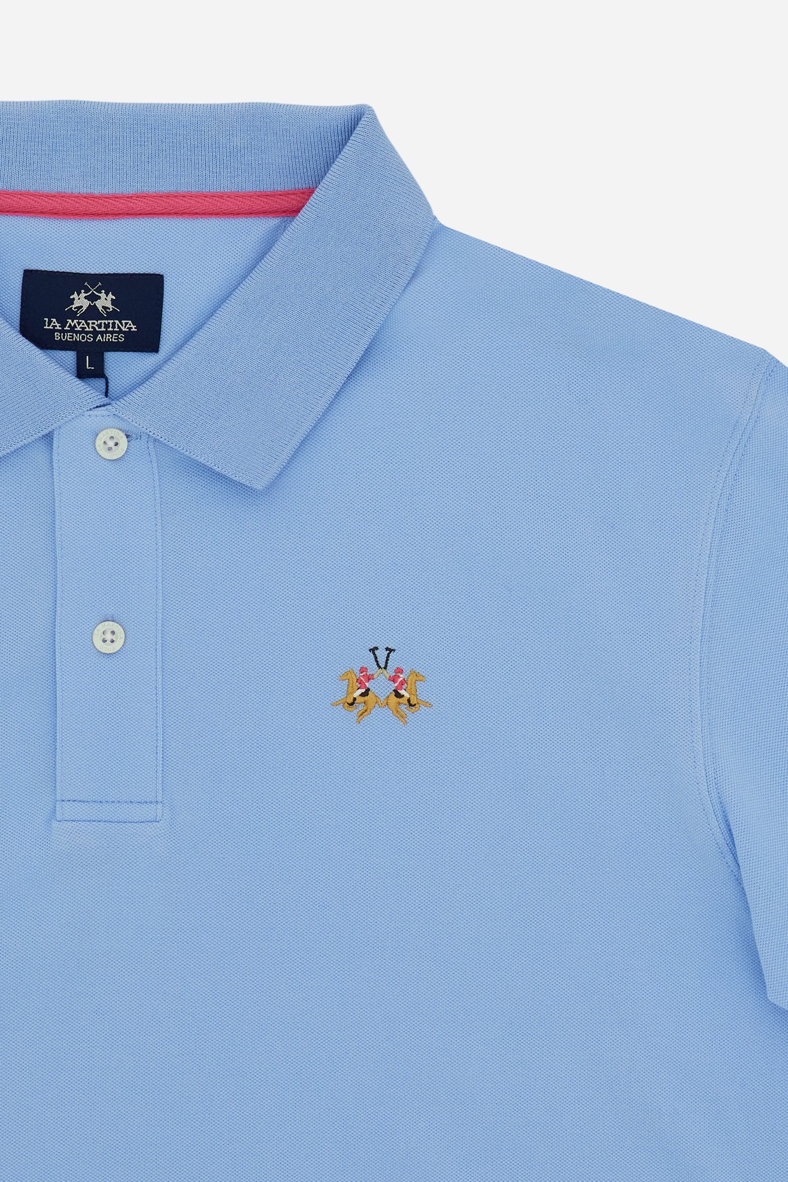 Men’s stretch piqué polo with tricolor logo - Eduardo
