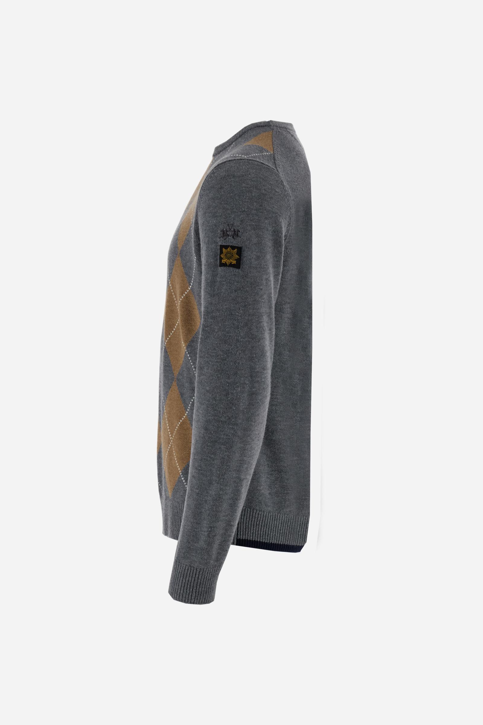 Men’s crew neck sweater with argyle pattern in cashmere blend - Boni