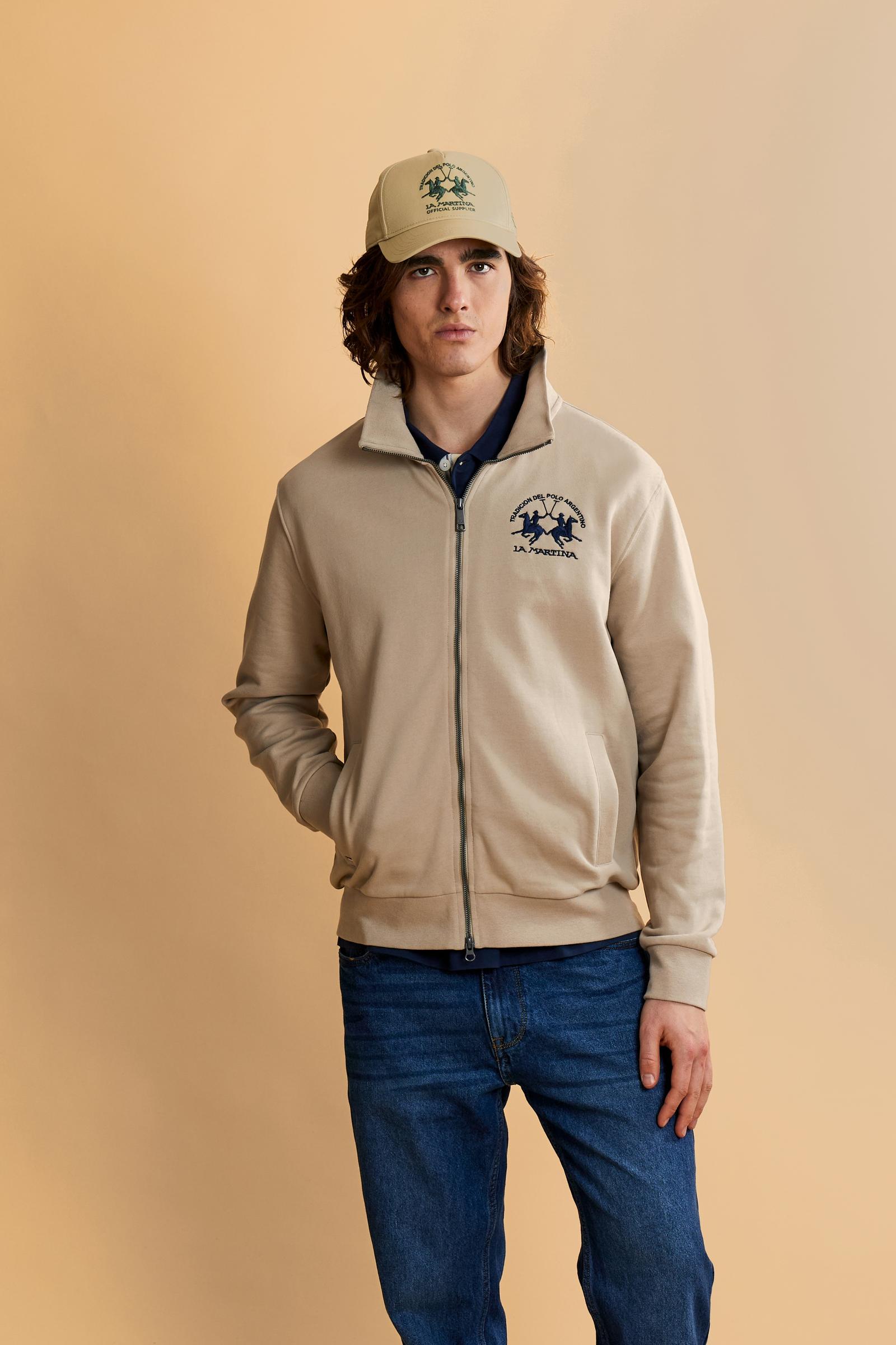 Men’s cotton sweatshirt with regular fit and full front opening, Iconic patch on the sleeve and embroidered team logo on the chest. - Humus