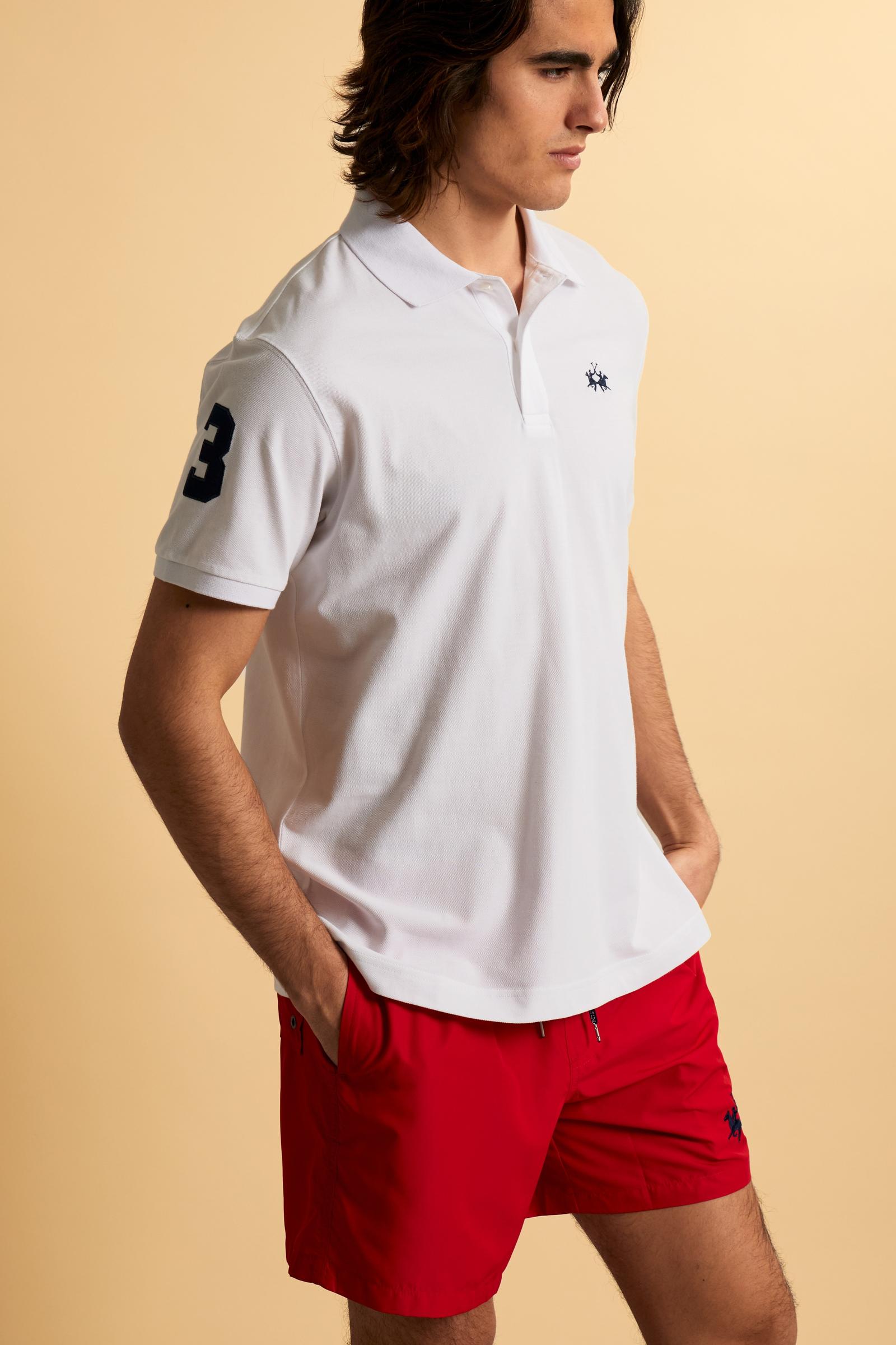 Herren-Stretch-Piqué-Poloshirt mit Nummer am Ärmel – Ray