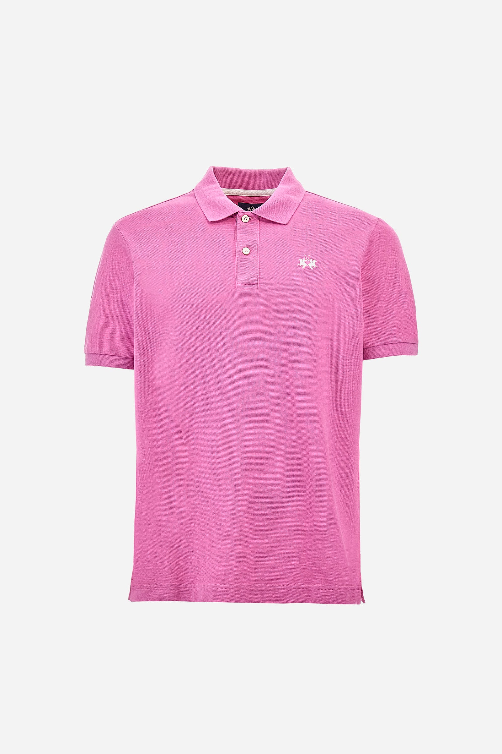 Men's plain-coloured, short-sleeved, regular-fit cotton polo shirt. Contrasting La Martina logo sewn onto the chest. This versatile garment goes perfectly with a pair of jeans from the collection. - Lilac Rose