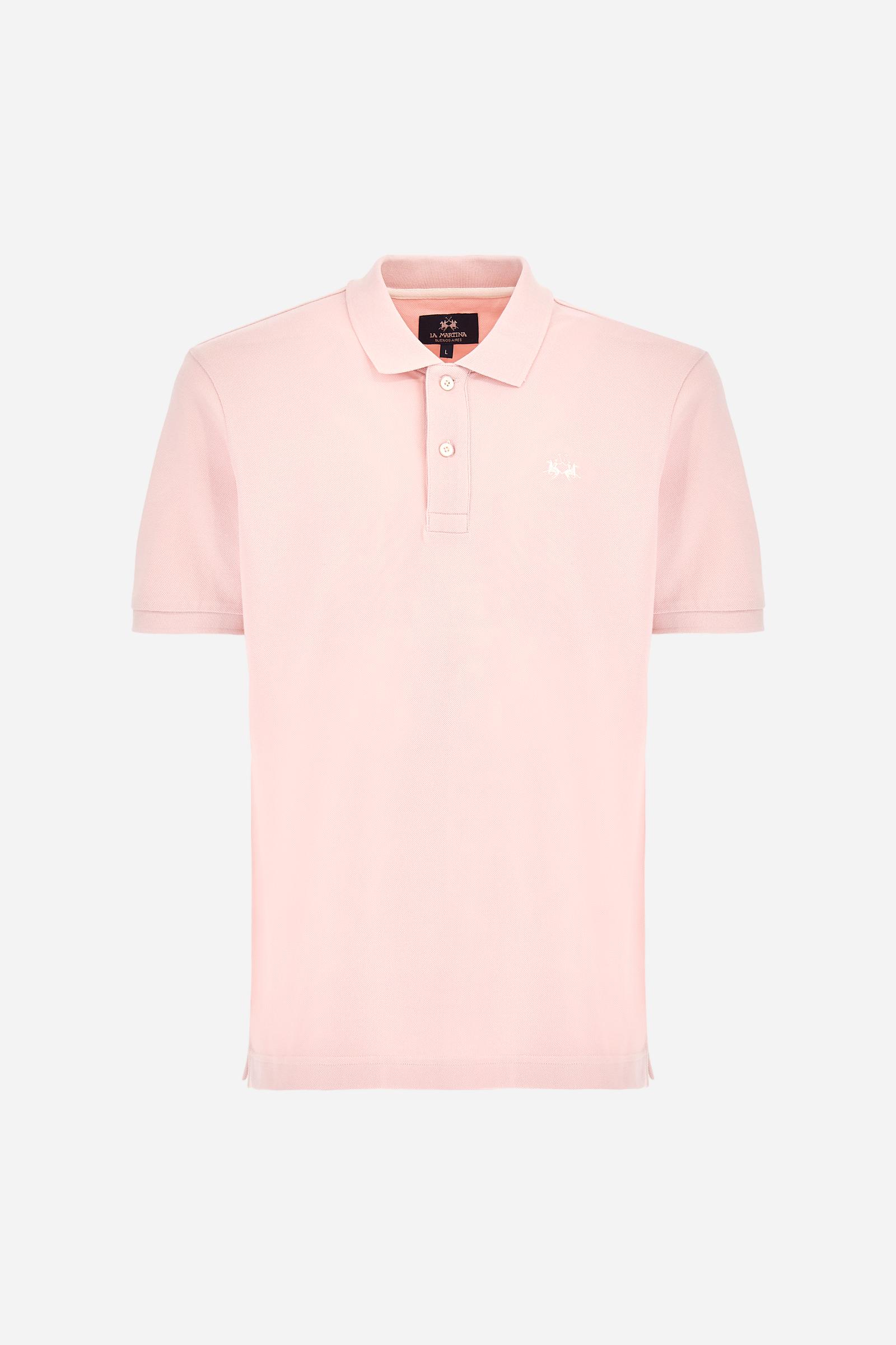 Men's plain-coloured, short-sleeved, regular-fit cotton polo shirt. Contrasting La Martina logo sewn onto the chest. This versatile garment goes perfectly with a pair of jeans from the collection. - Parfait Pink
