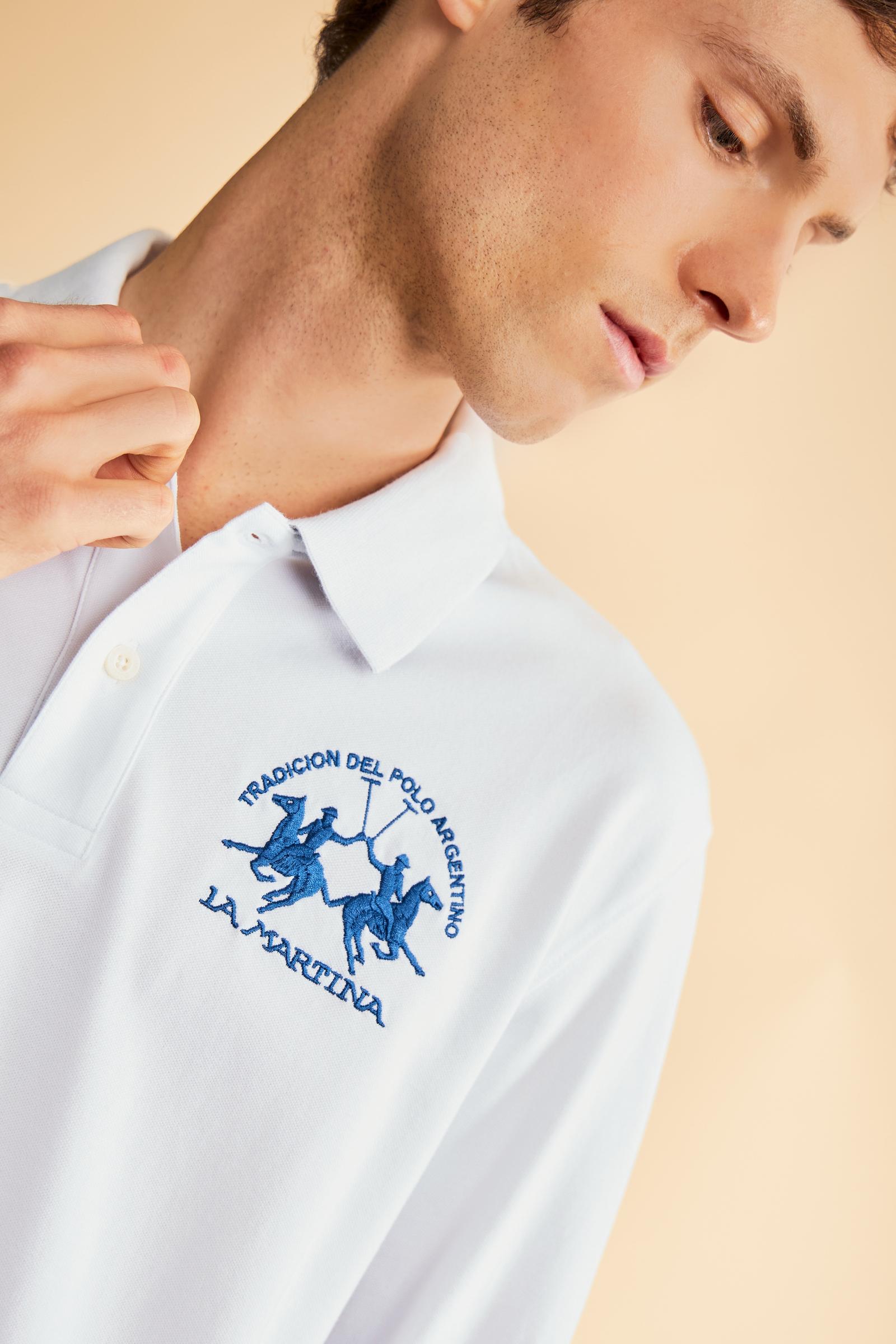 Men's long-sleeved polo shirt in stretch cotton with a regular fit - Optic White