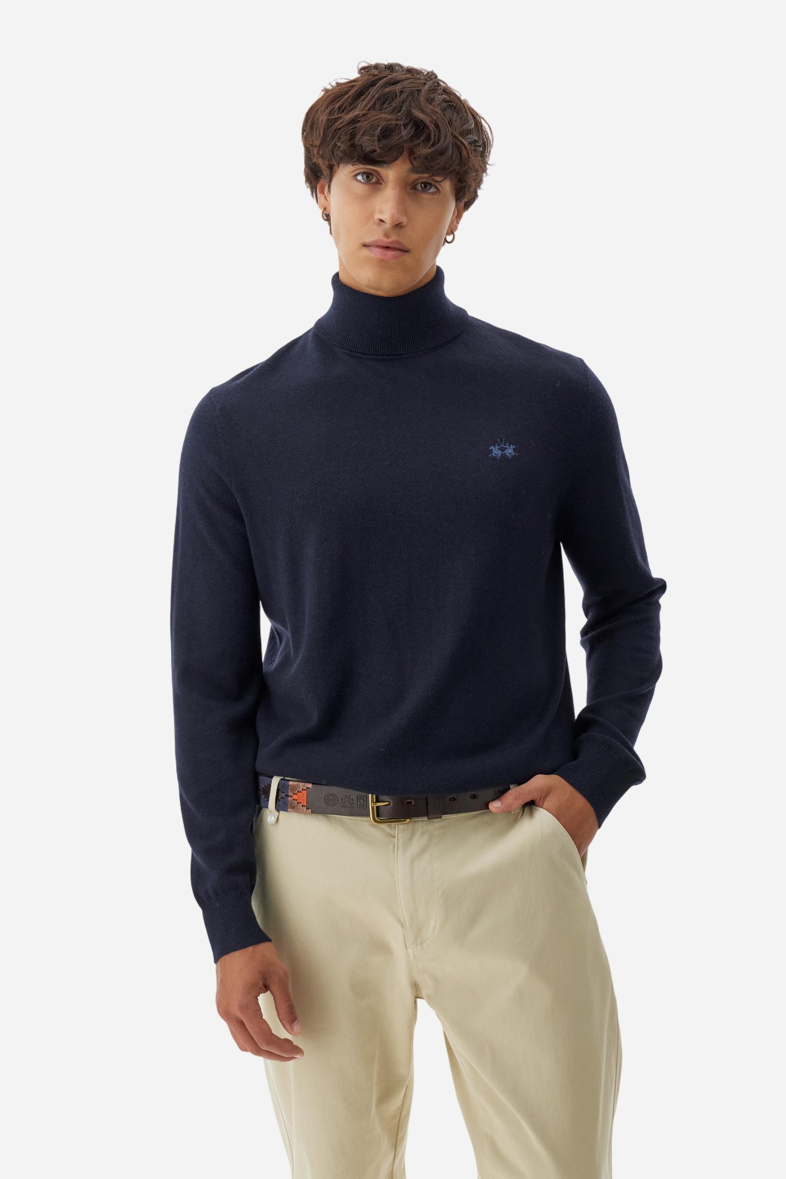 Men's regular-fit wool blend high-neck jumper - Navy
