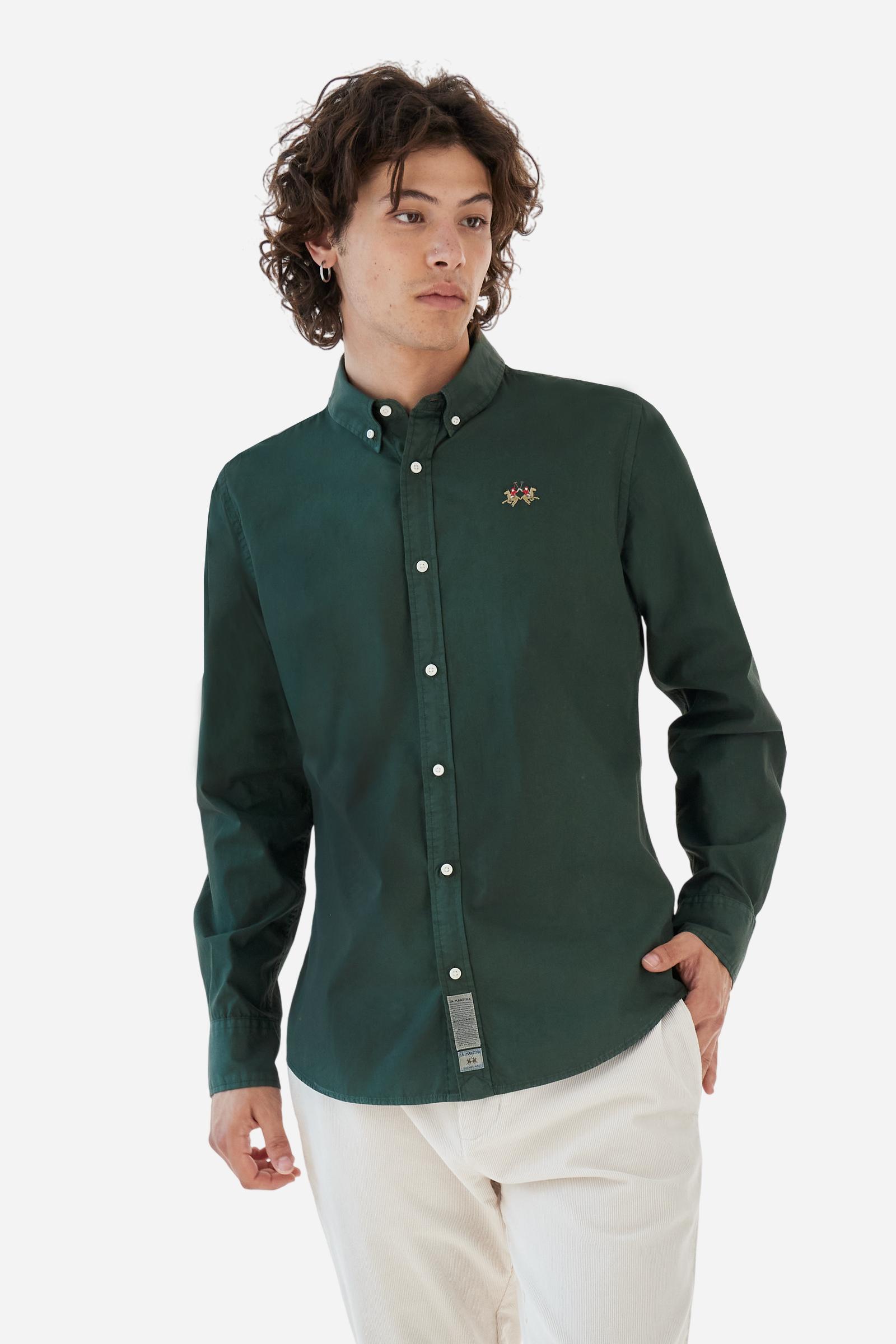 Men's long-sleeved shirt in cotton poplin. Slim fit with button-down collar. - Sycamore