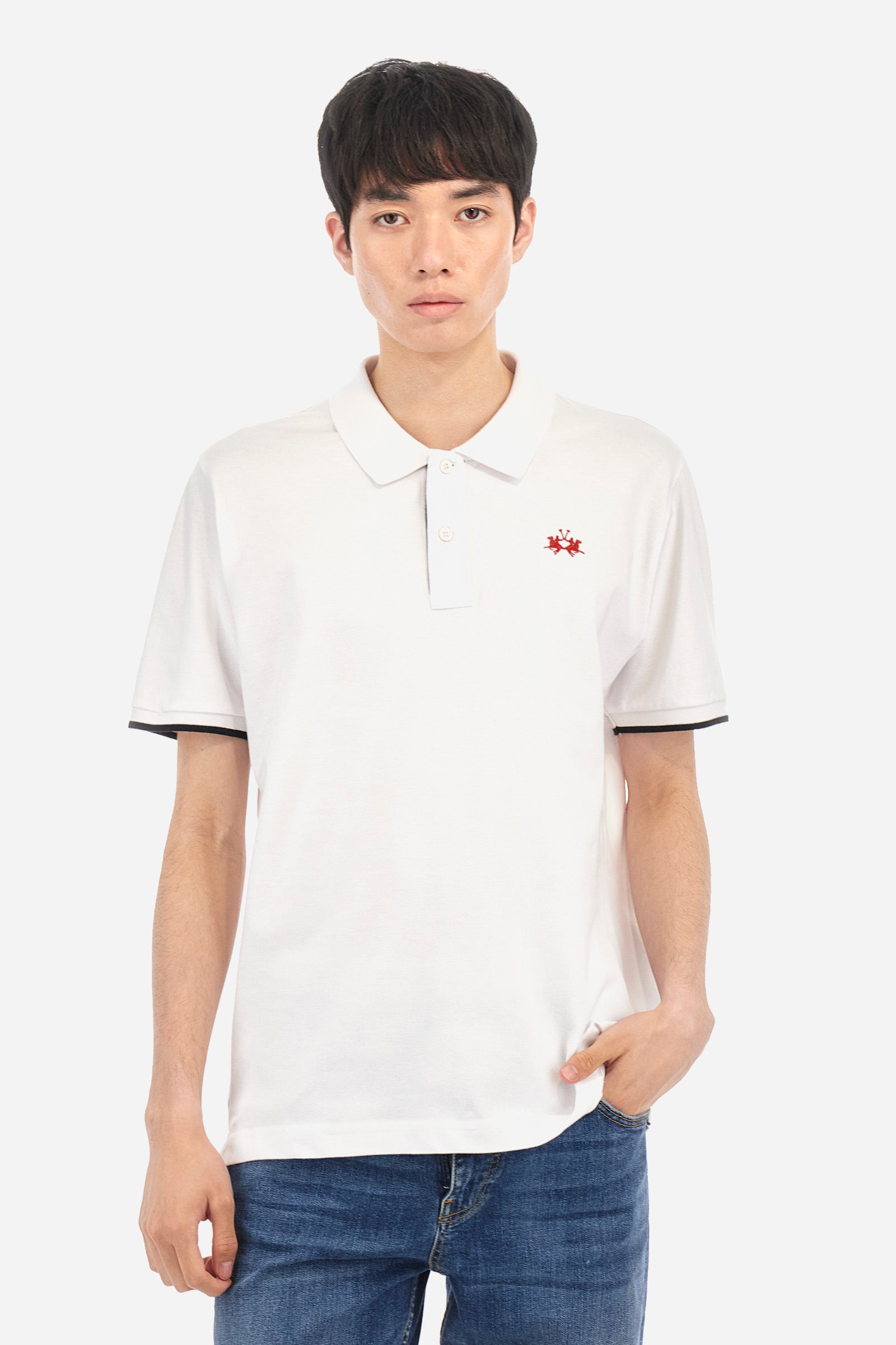 Stretch-Polo mit Kontrastbündchen - Asahi