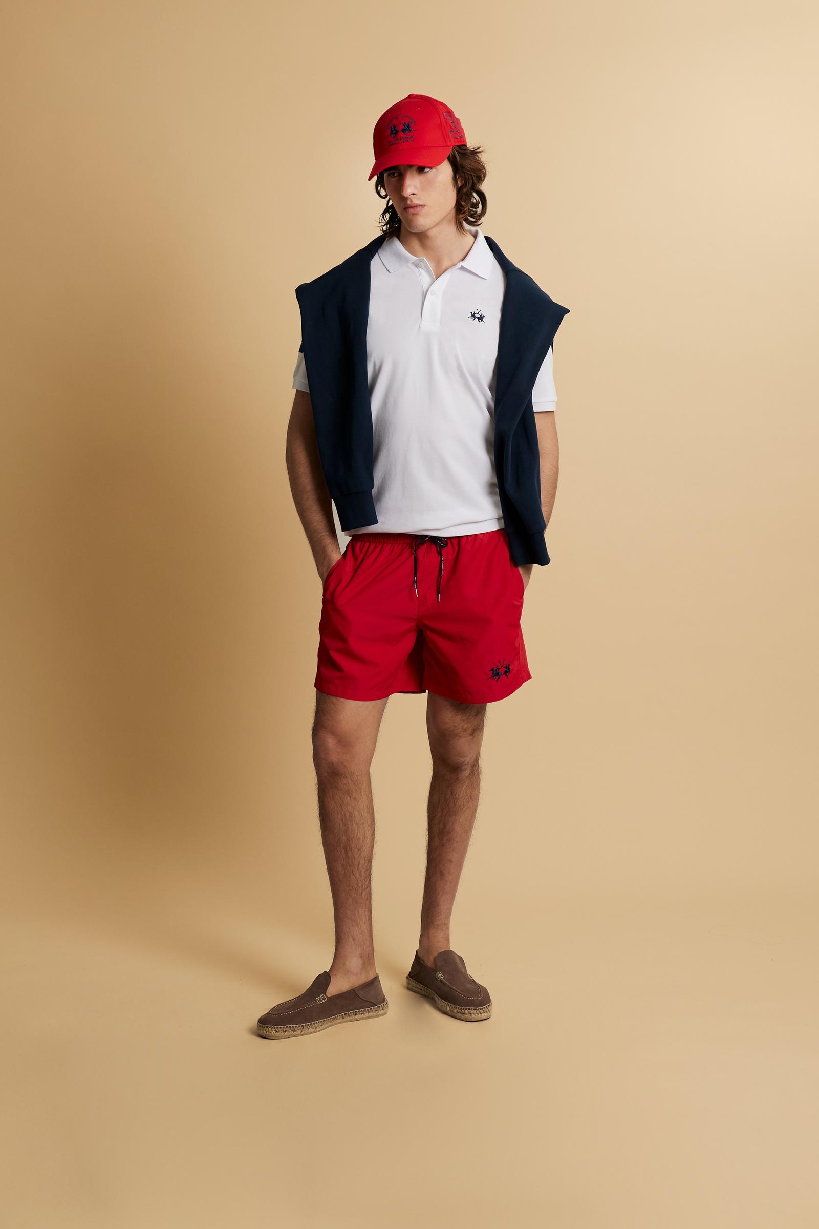 Men’s stretch piqué polo with sleeve number – Ray