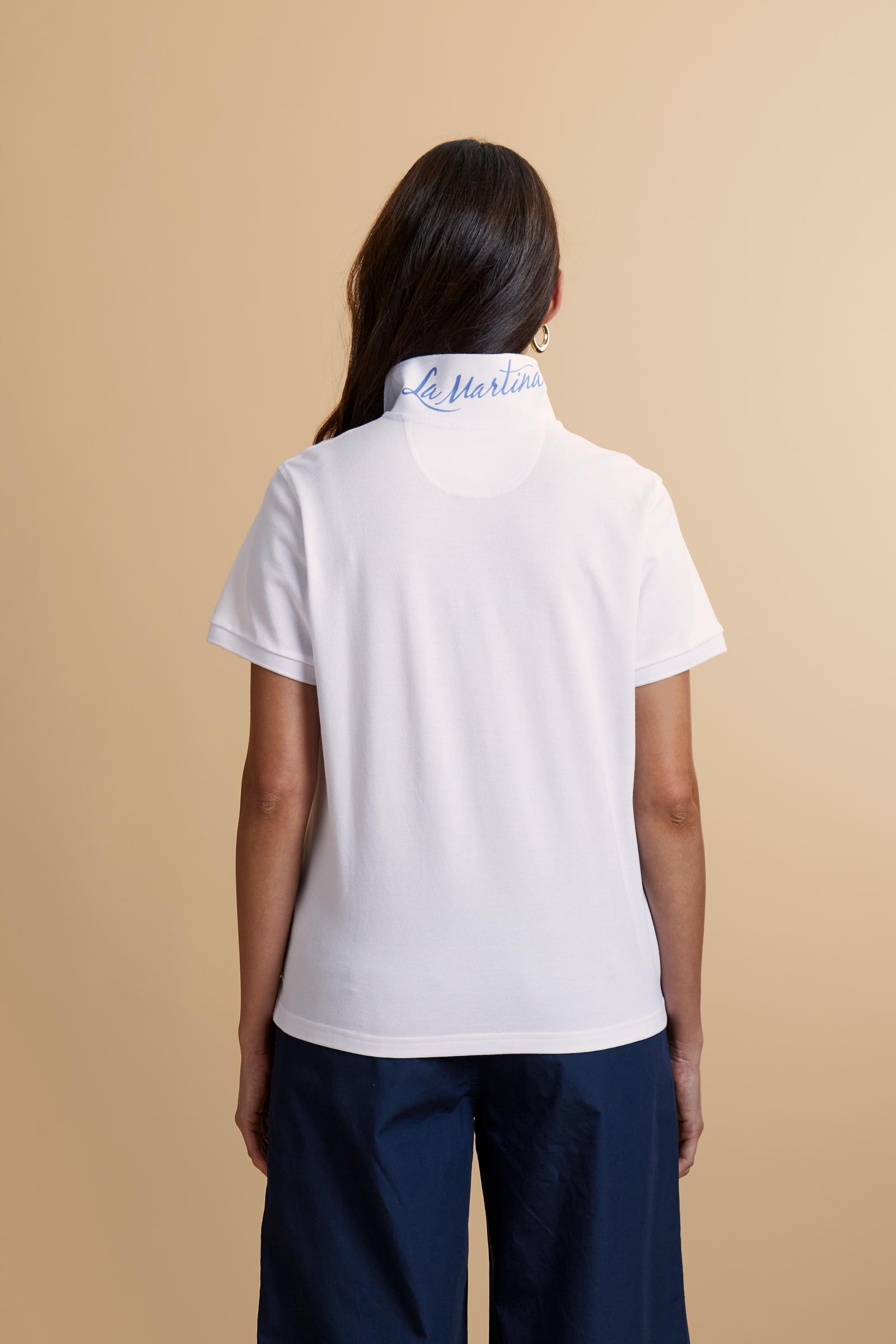Women’s stretch piqué polo with under-collar lettering - Clarissa