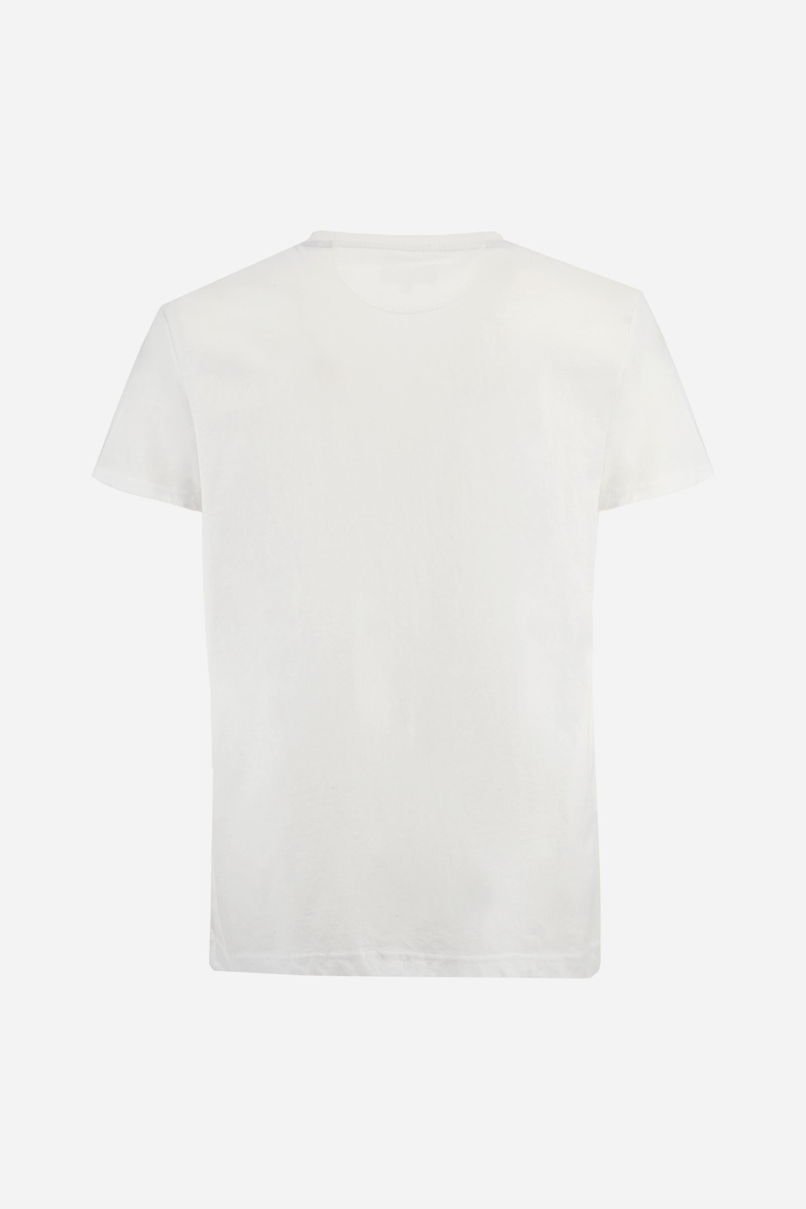 Men's solid color T-shirt, made of cotton jersey. Crew neck. The front features printed text as well as symbols and text created using embroidery techniques. The La Martina lettering is embroidered on the left chest. The fit is regular. The model is wearing size L. - Optic White