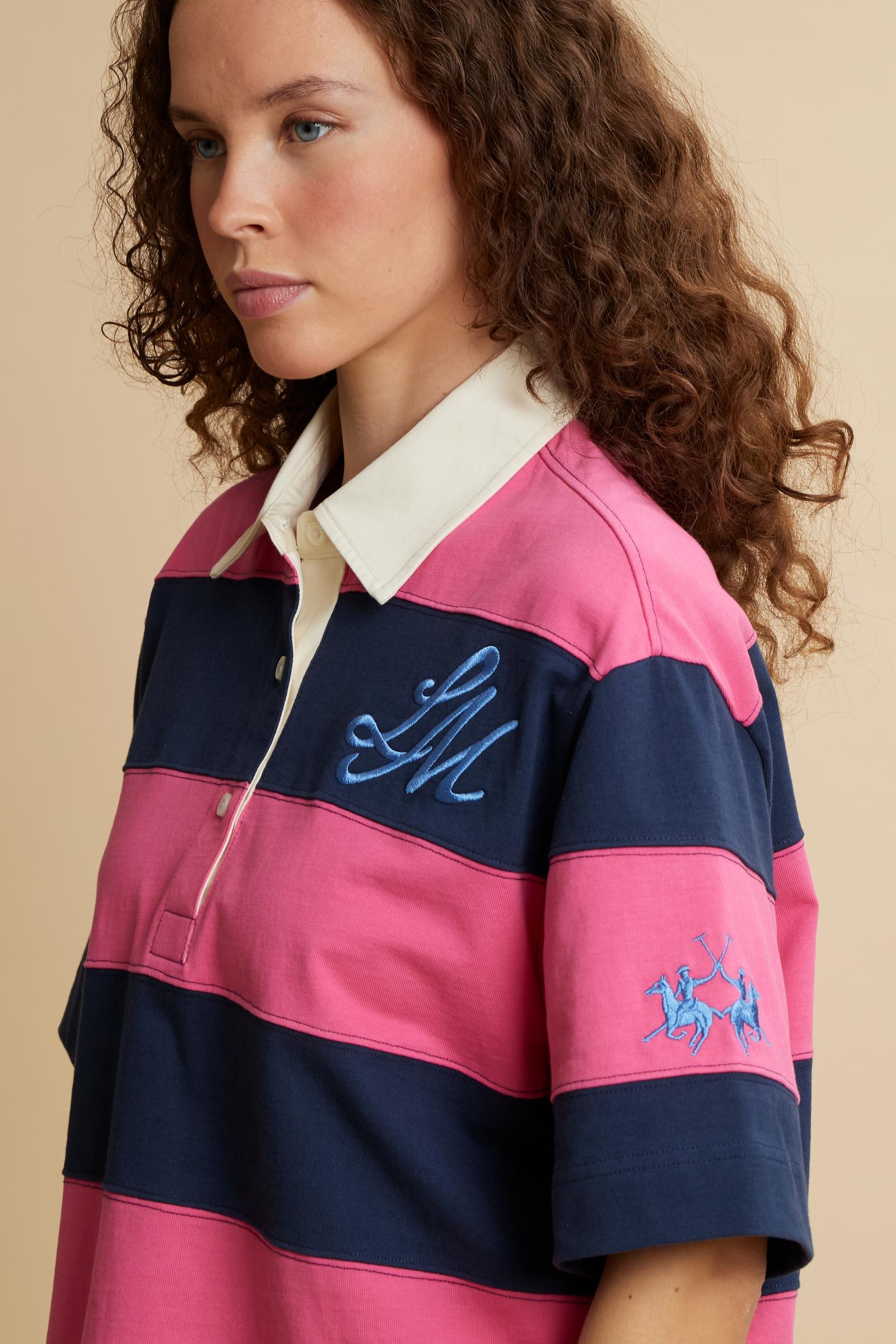 Damen Rugby-Poloshirt aus schwerem Baumwolljersey mit Maxi-Streifen - Christina