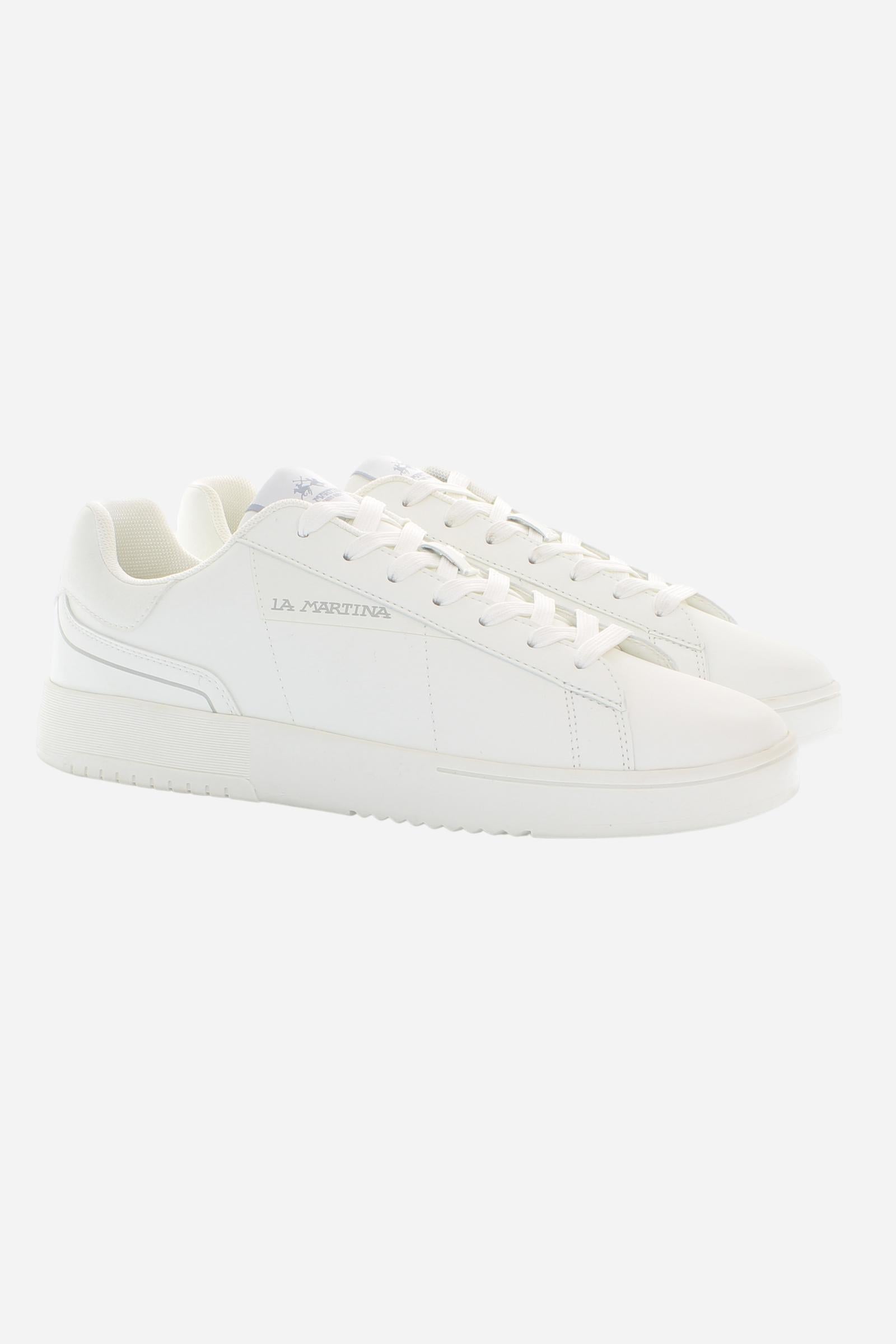 Leather sneakers in solid color with suede inserts. Modern design with branded details, customized sole and memory foam insole for everyday comfort. - White/White