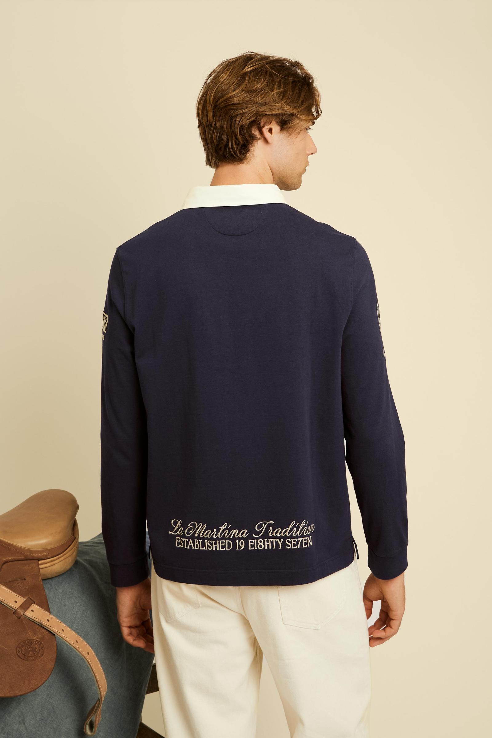 Men’s long-sleeve heavy cotton jersey multi-patch polo - Crispian