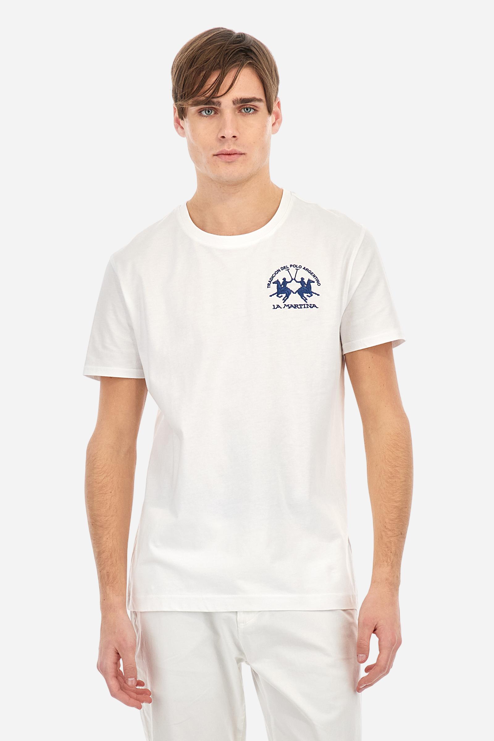 Men's plain short-sleeved T-shirt, made from 100% cotton. Large logo embroidered on the front. Regular fit. The model is wearing a size L. - Optic White