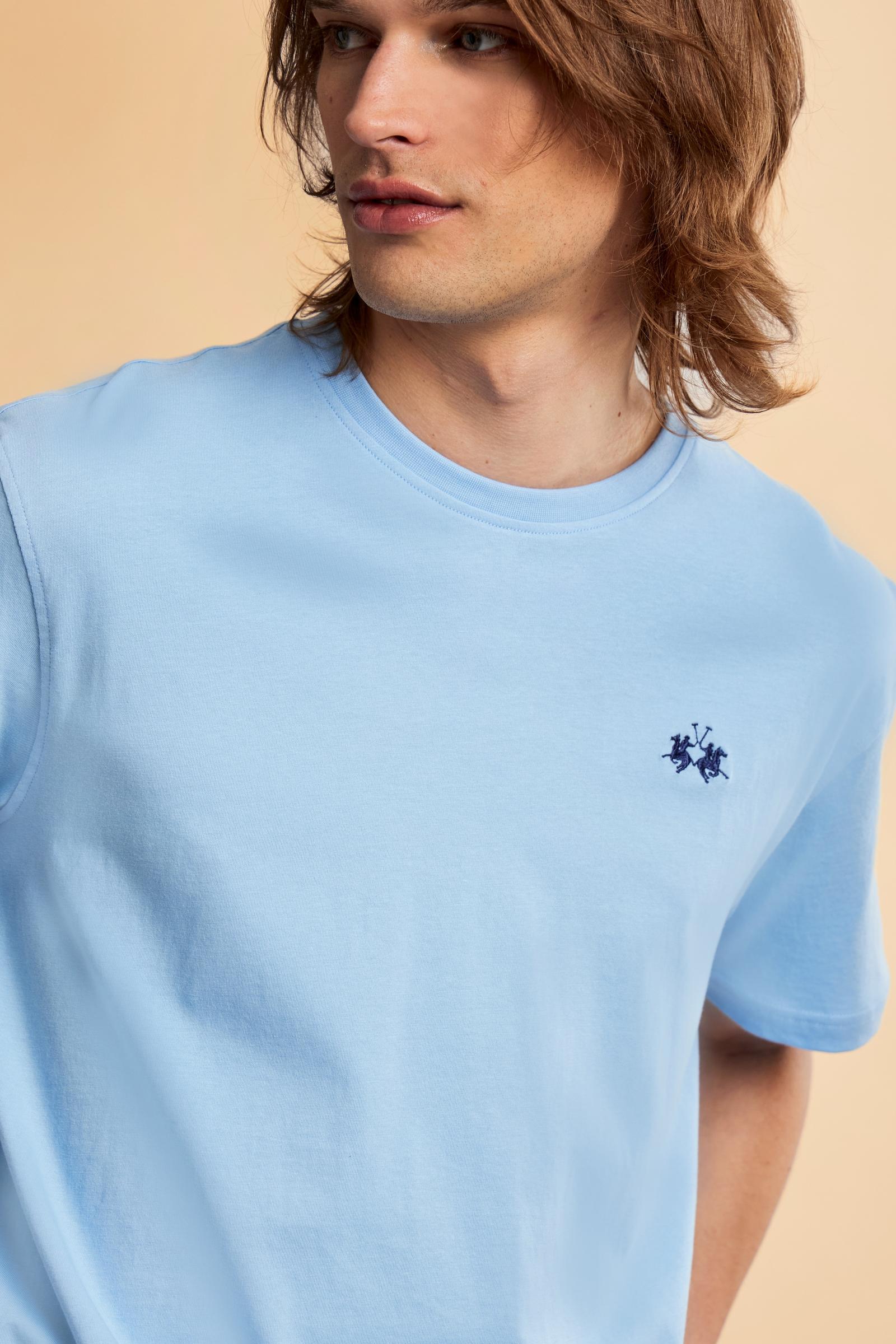 Men’s cotton jersey T-shirt with regular fit and ribbed crew neck. Small contrast embroidered logo. - Blue Bell