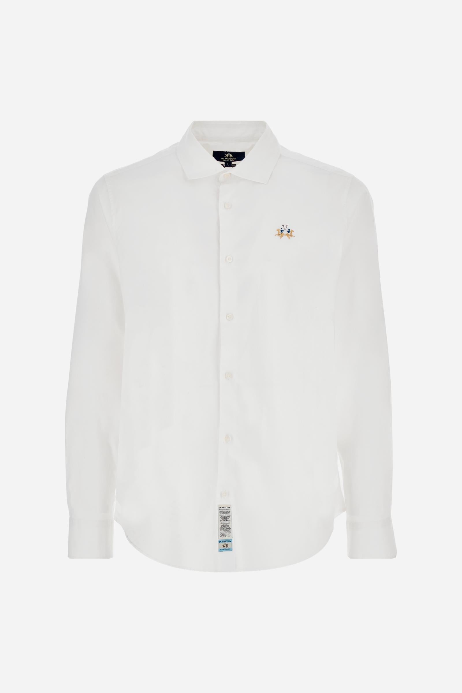 Men's long-sleeved shirt in cotton poplin. Slim fit with semi-cutaway collar. - Optic White