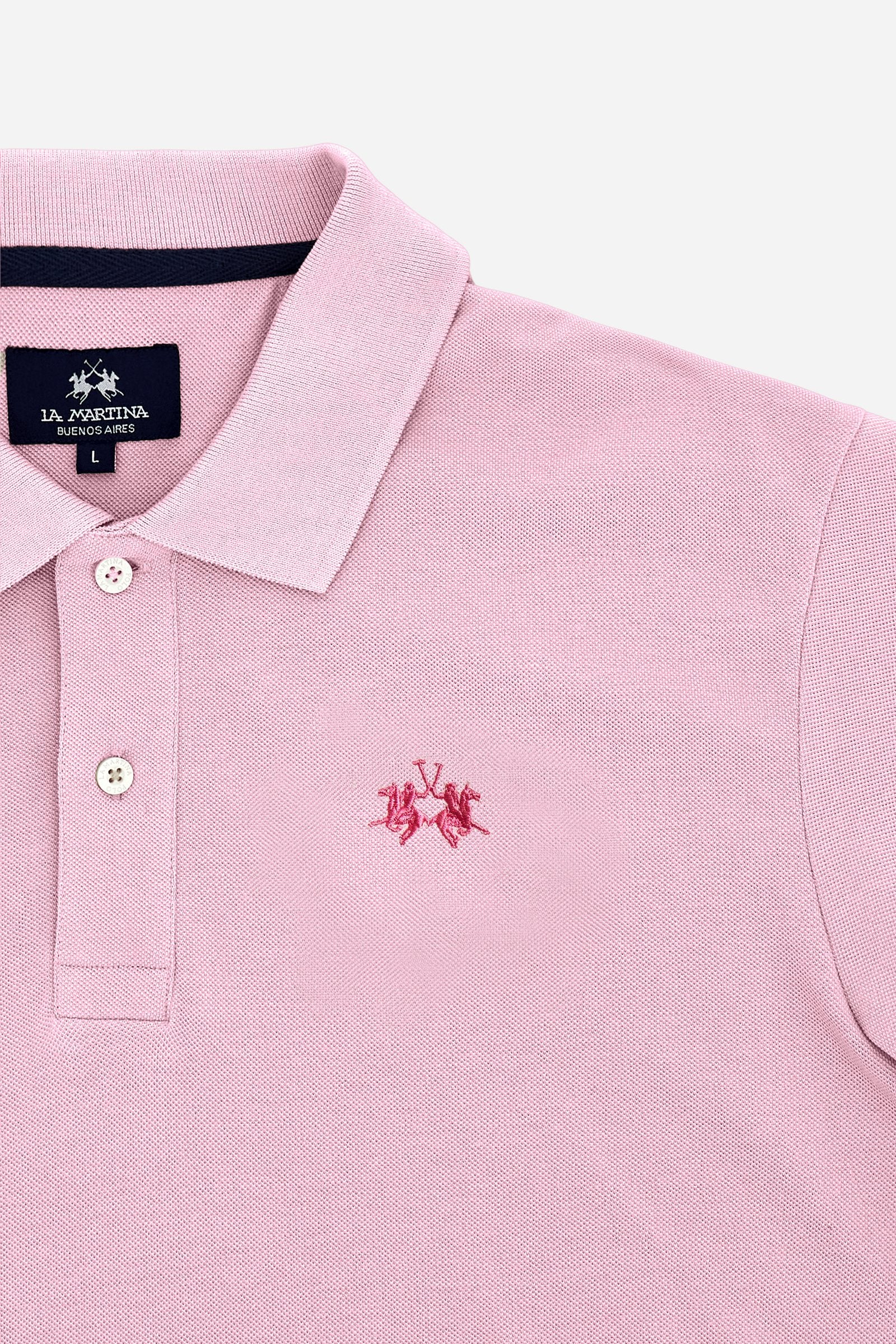 Men’s short sleeve cotton piqué polo shirt with regular fit, two-button placket and contrast brand logo. - FairTale