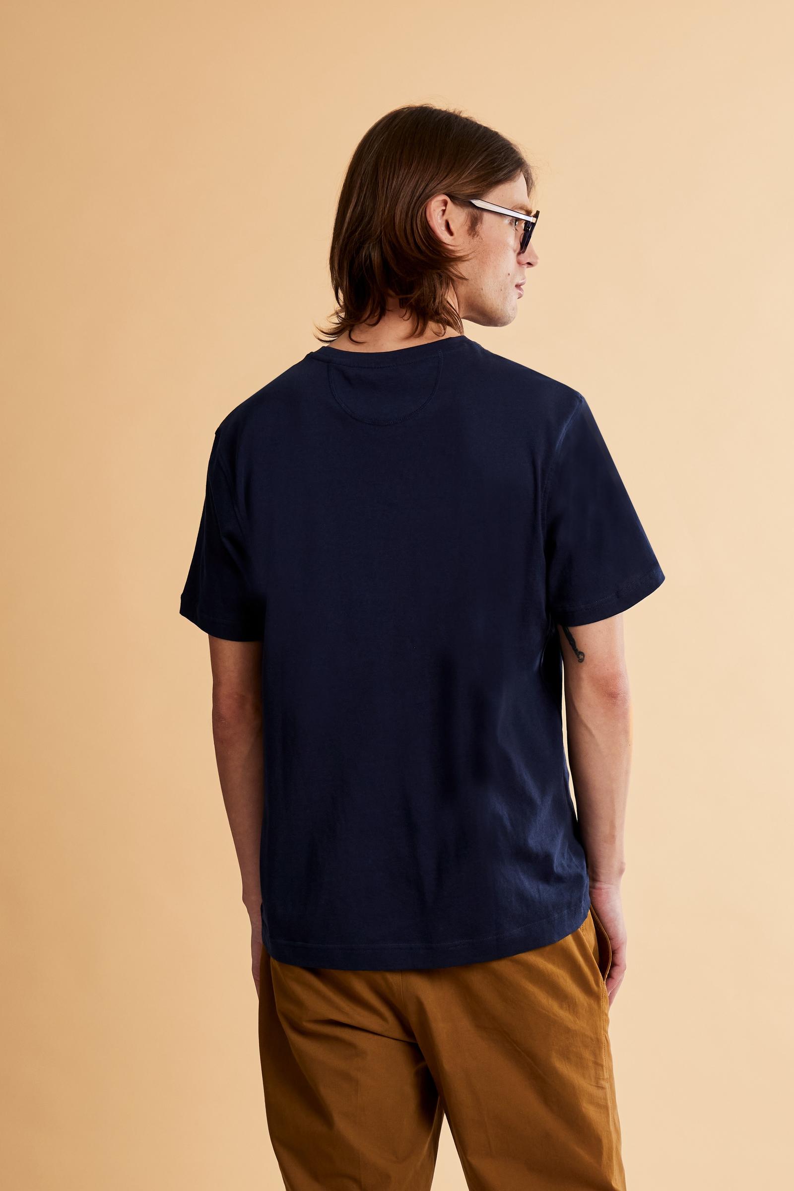 Men’s short sleeve cotton jersey T-shirt, essential style with contrast embroidered logo and regular fit. - Navy