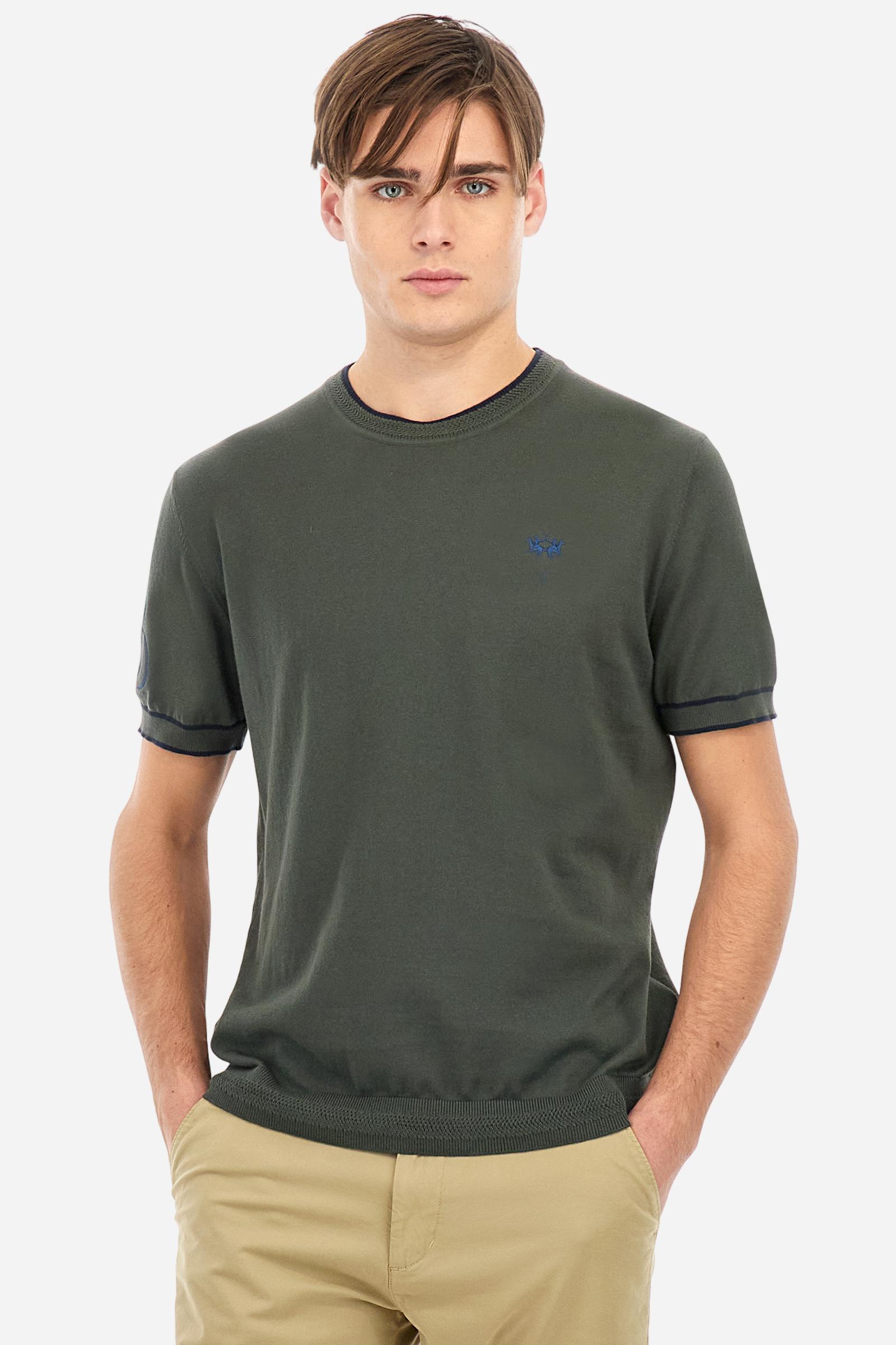 Short-sleeved regular fit cotton tricot pullover - Arthur