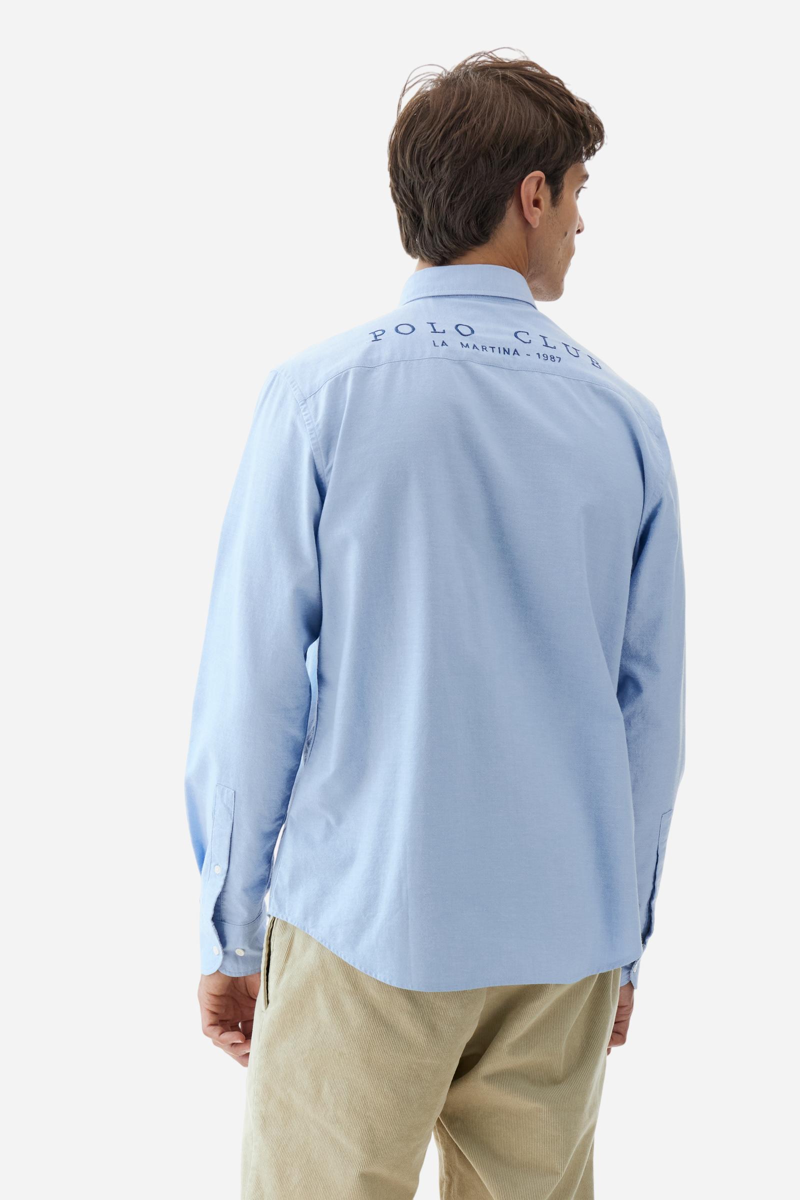 Men’s oxford stretch cotton shirt. Regular fit, button-down collar and contrasting Polo Club graphics. - Cornflower blue