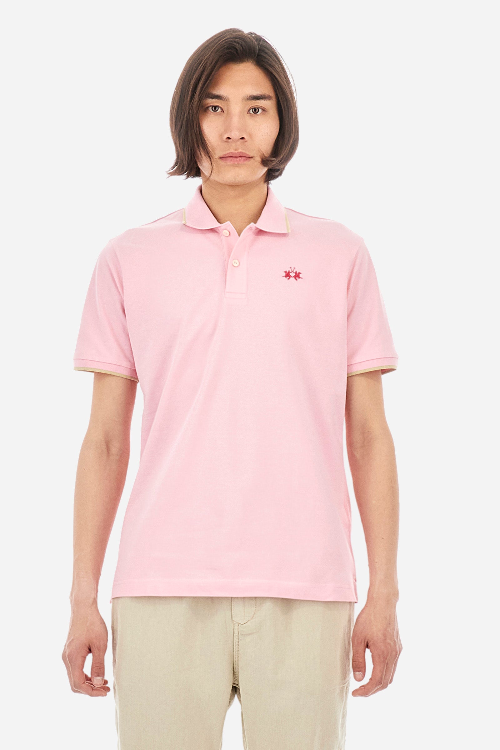 Men’s short-sleeved polo shirt in regular fit pique cotton - Best Price - Orchid Pink