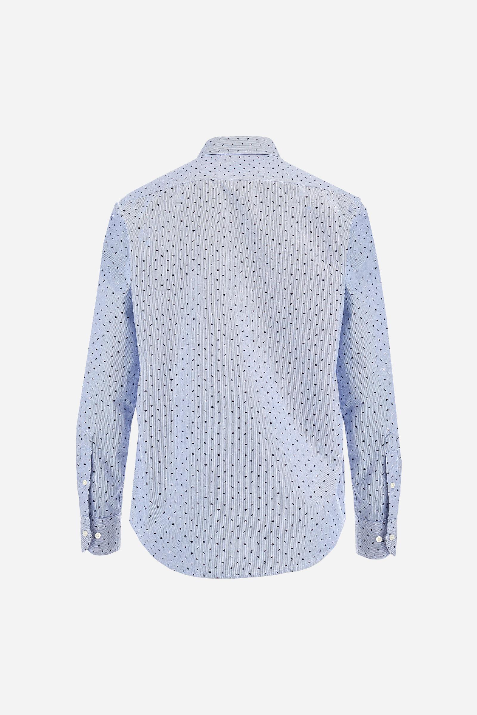 Men’s striped poplin shirt. Micro print contrast design with French collar and Argentina details inside collar. - Optic White/Navy