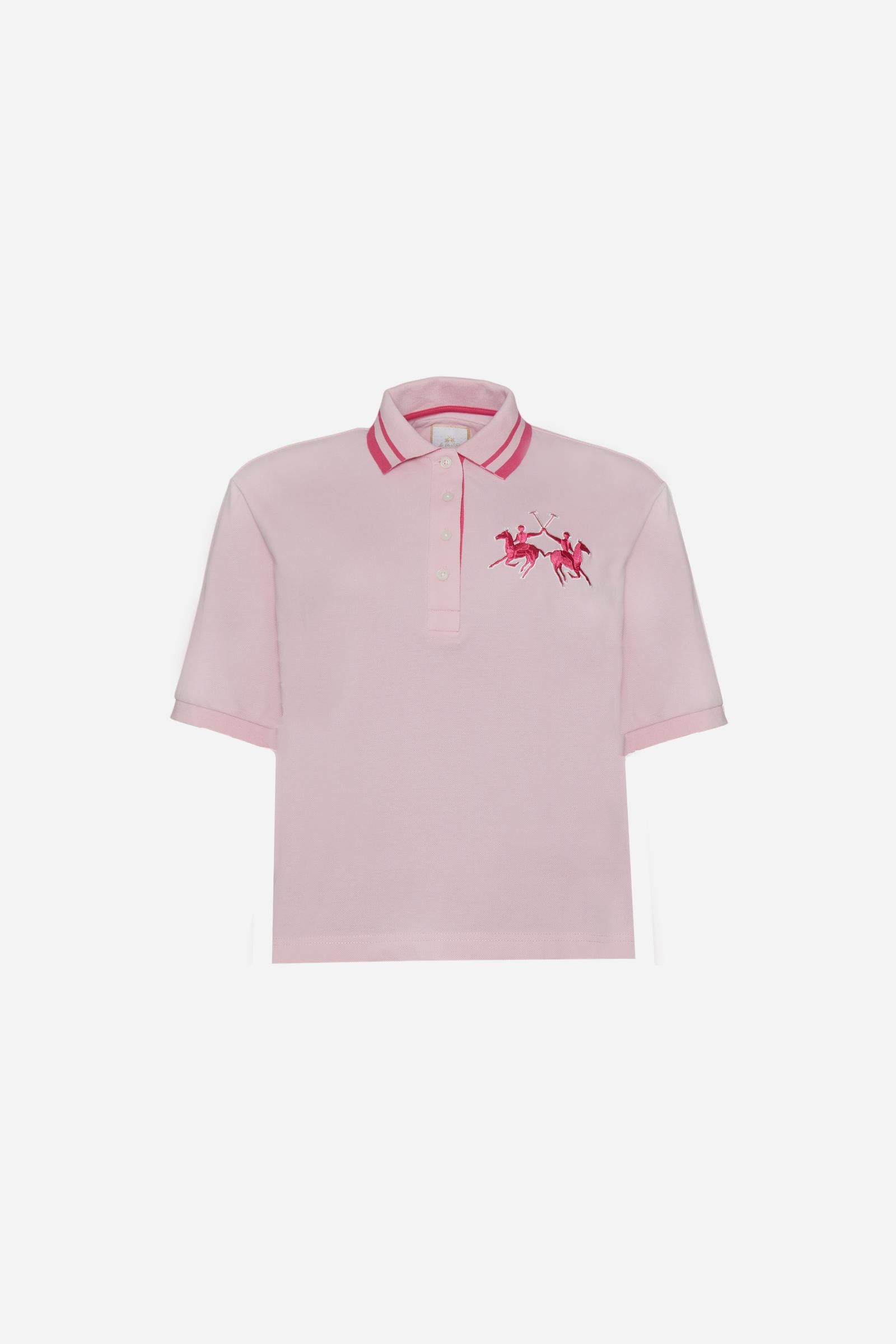 Women's crop fit polo in piqué with maxi logo - Clementina