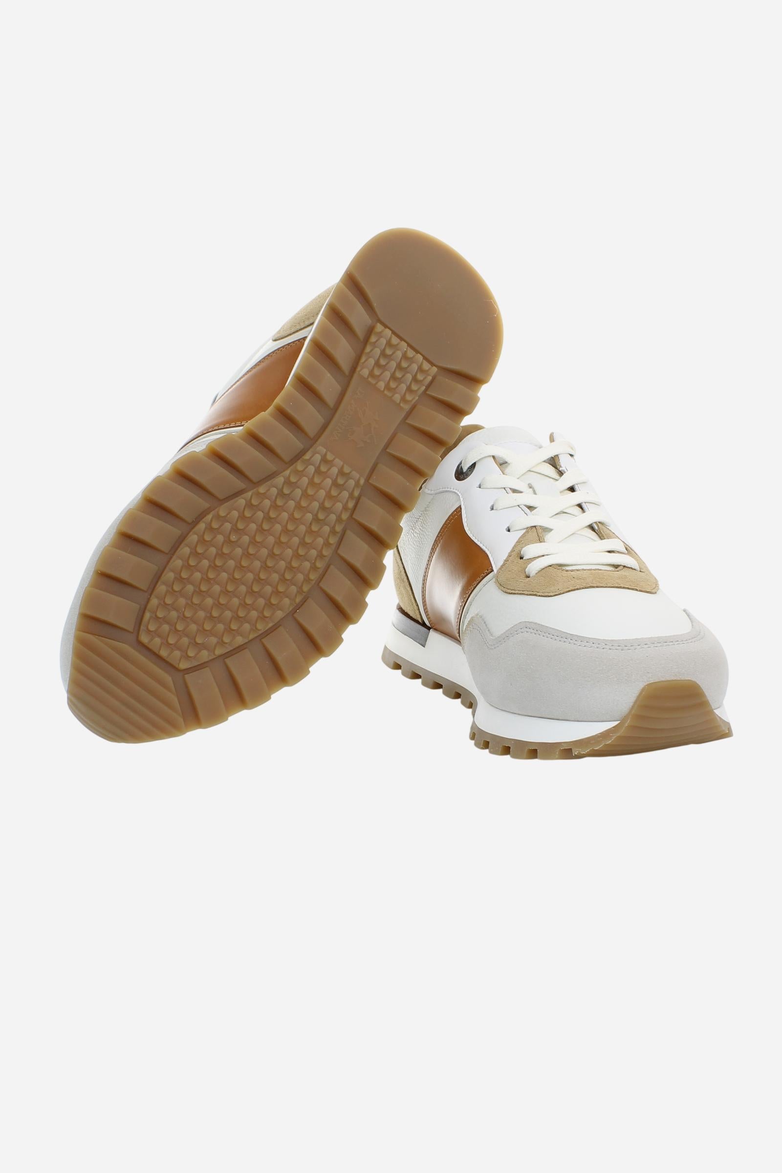 Handcrafted sneakers in calfskin and suede, hand-aged. Iconic hot-branded details and a technical sole with leather heel for a stable and comfortable fit. - Cream/Off White