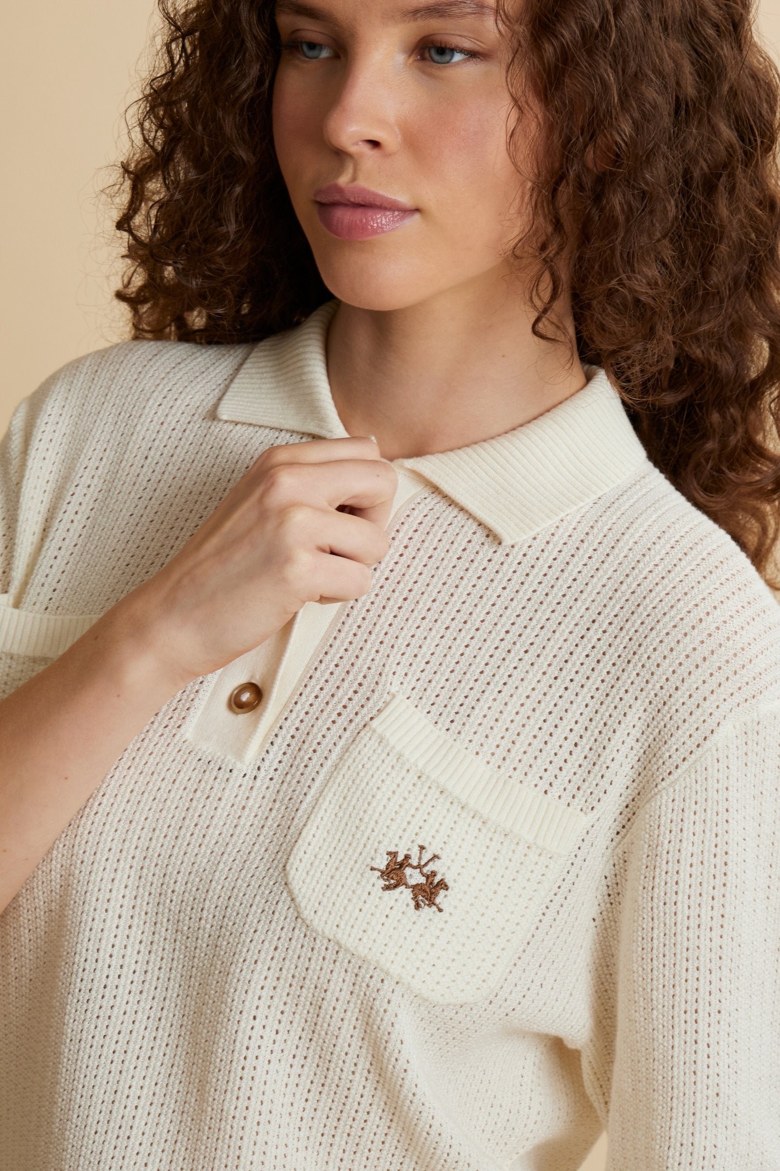 Women’s openwork knit polo with pockets - Cesia