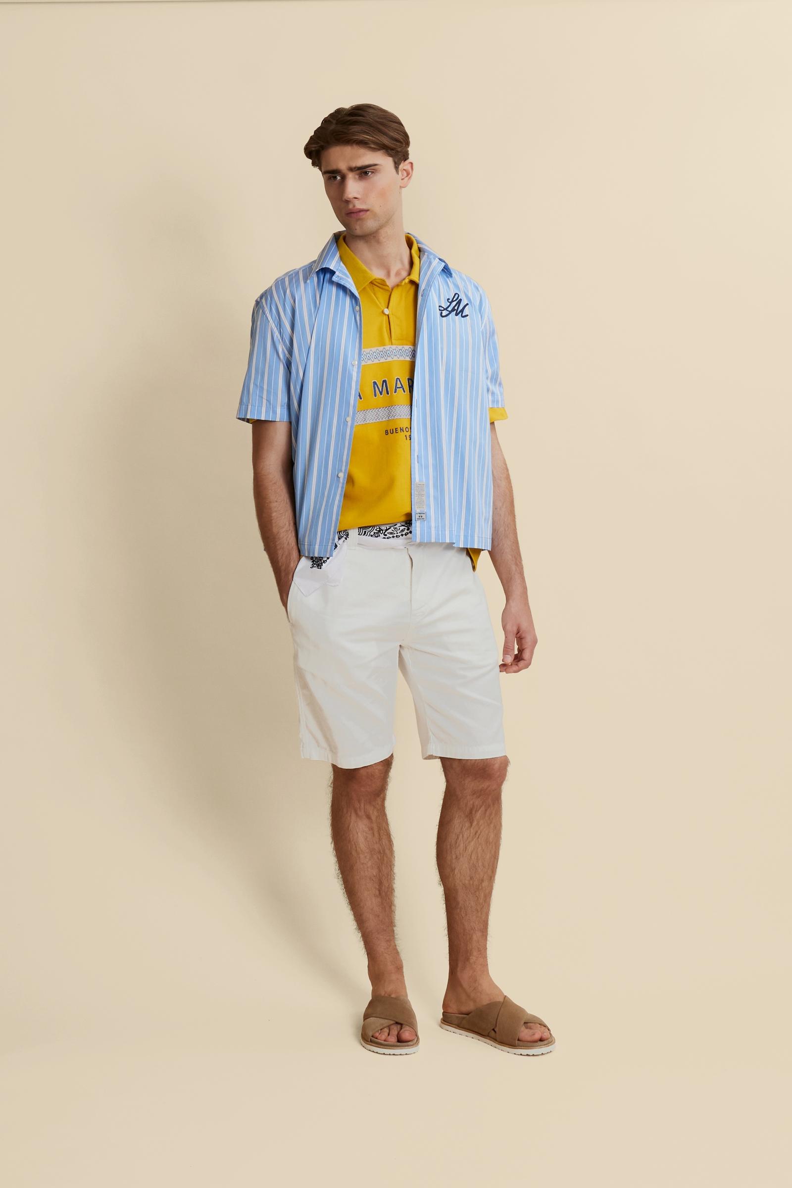 Men's bowling shirt in striped poplin Mykonos Edition - Connor