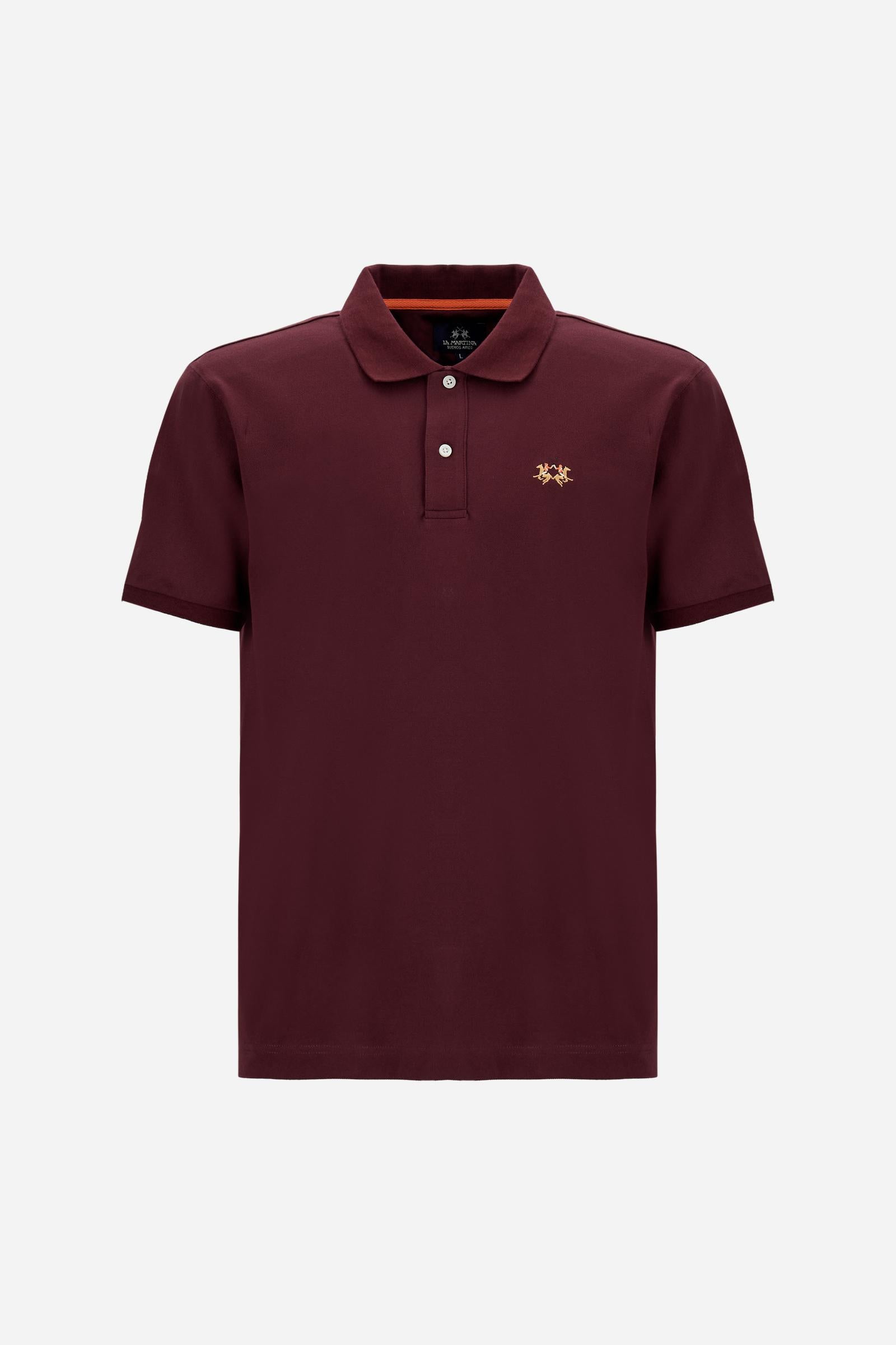 Men’s stretch piqué polo with tricolor logo - Eduardo