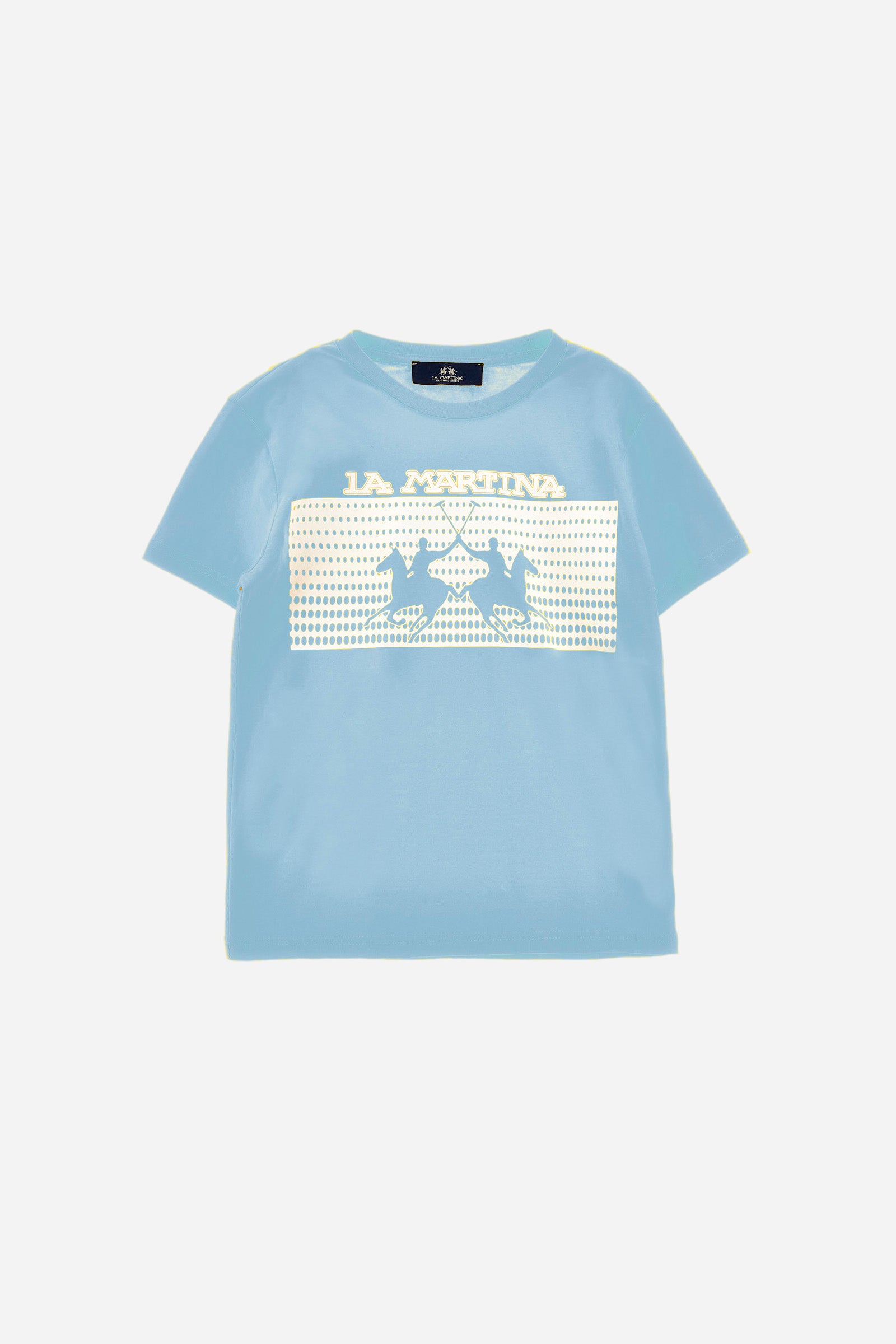 Boys' jersey cotton T-shirt in a single colour. Crew neck. Featuring rubberised design on the central part of the garment. Inside this design is the logo. - Blue Bell