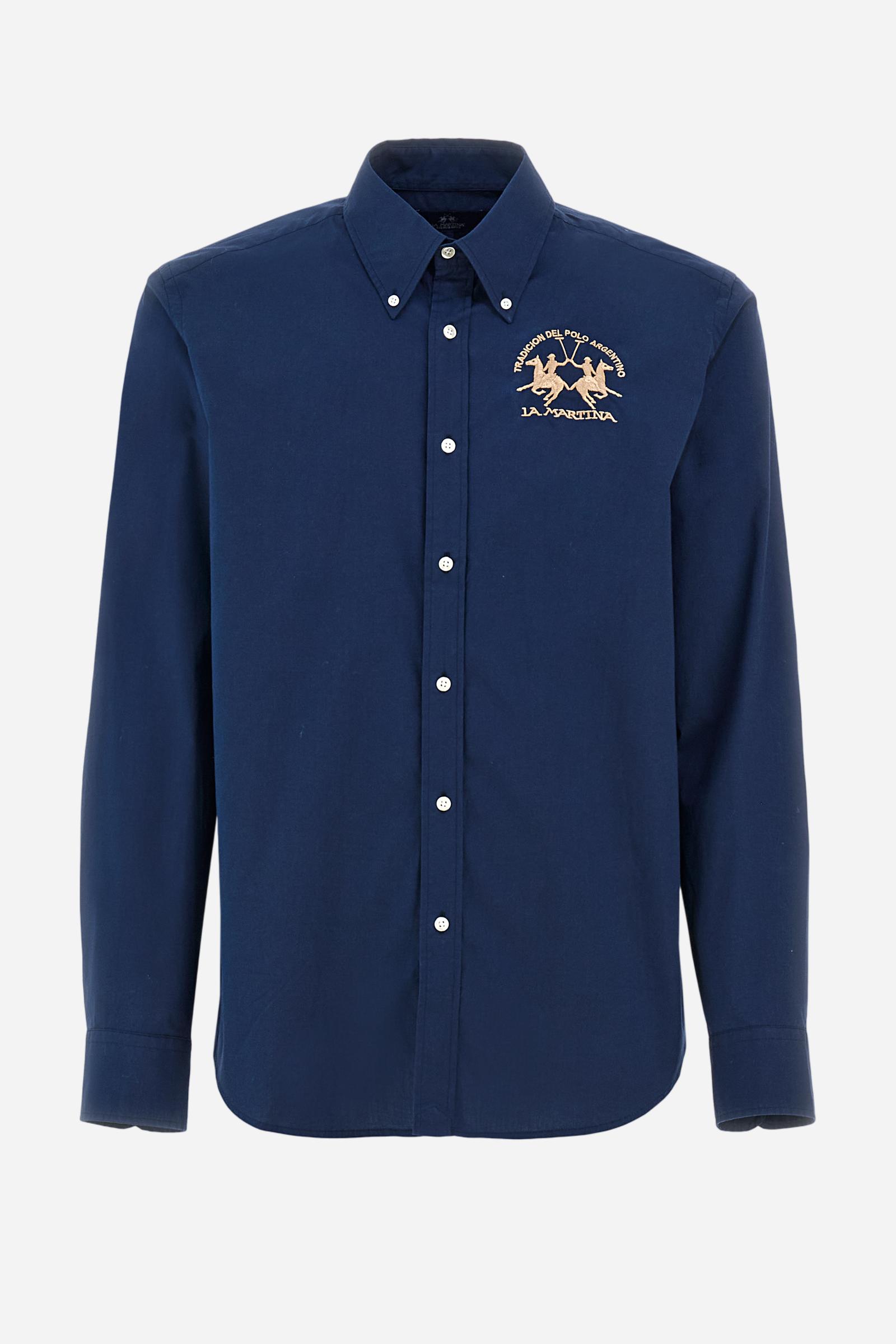Men's long-sleeved shirt in cotton poplin with a regular-fit and button-down collar - Navy