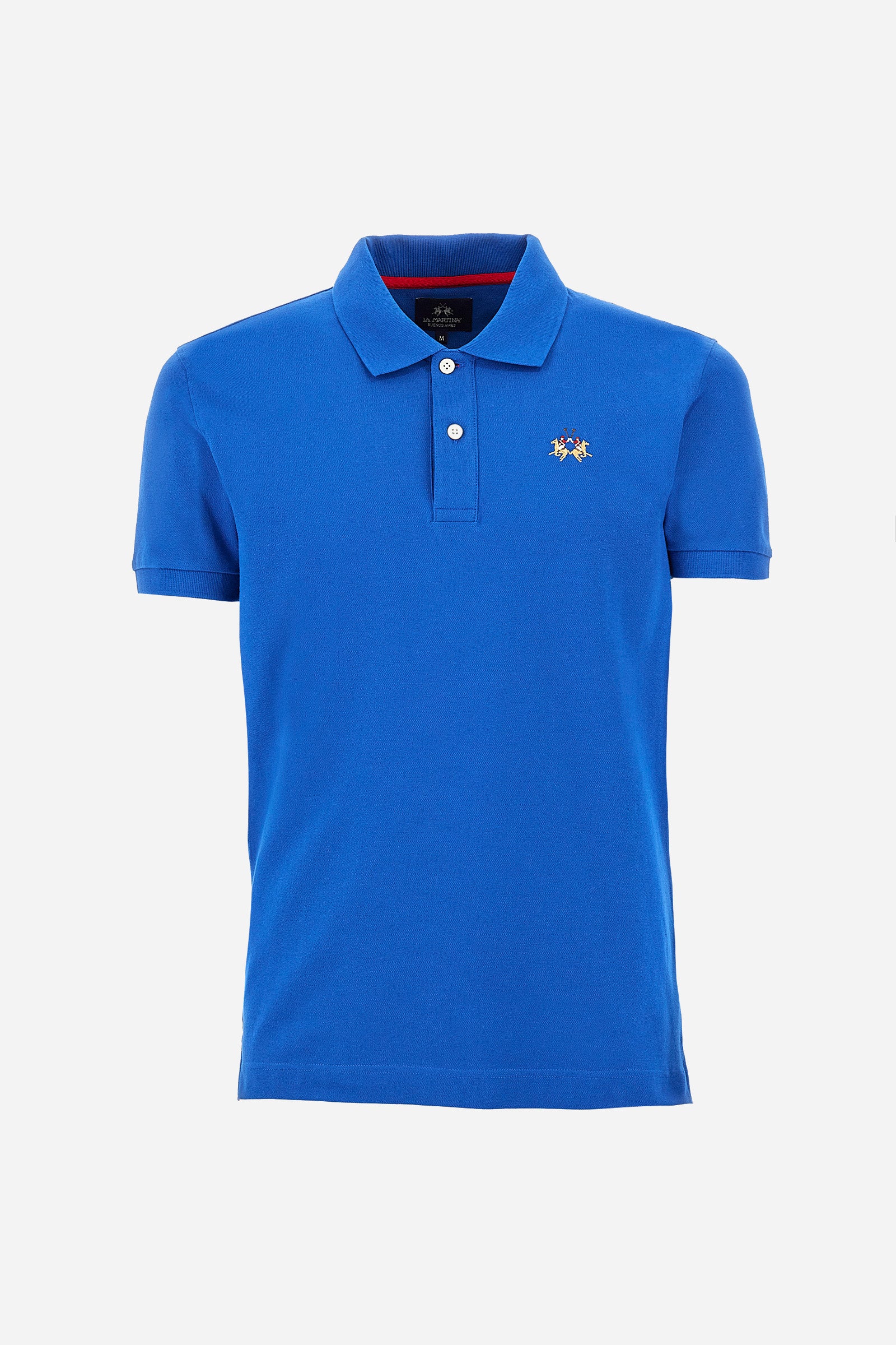 Men's short-sleeved, slim-fit polo shirt. A classic model with a contrasting embroidered La Martina logo-embellished chest. Perfect when worn with a pair of jeans from the collection. - Classic Blue
