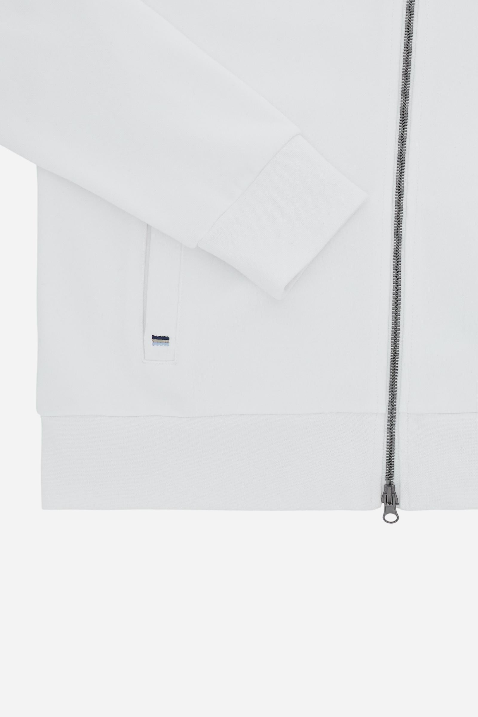 Men’s cotton sweatshirt with regular fit and full front opening, Iconic patch on the sleeve and embroidered team logo on the chest. - Optic White