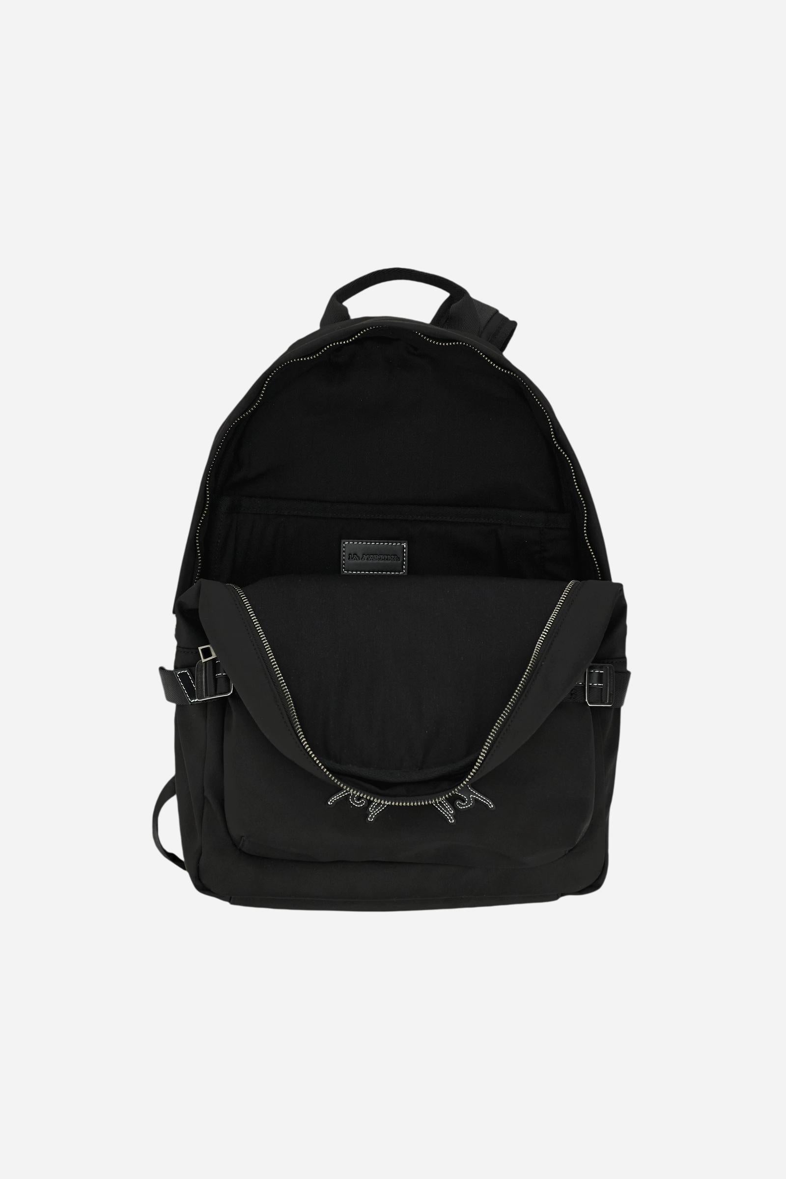Backpack in matte technical canvas with eco-leather contrast details and applied maxi logo, modern and minimal design. - Black