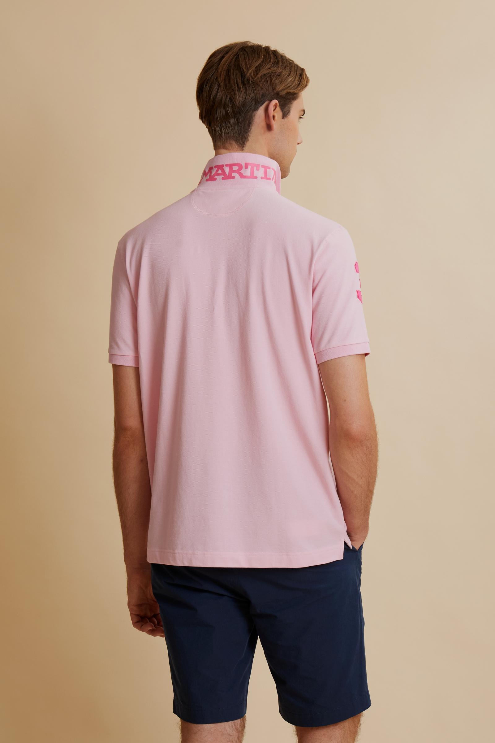 Men’s stretch piqué polo with sleeve number – Ray