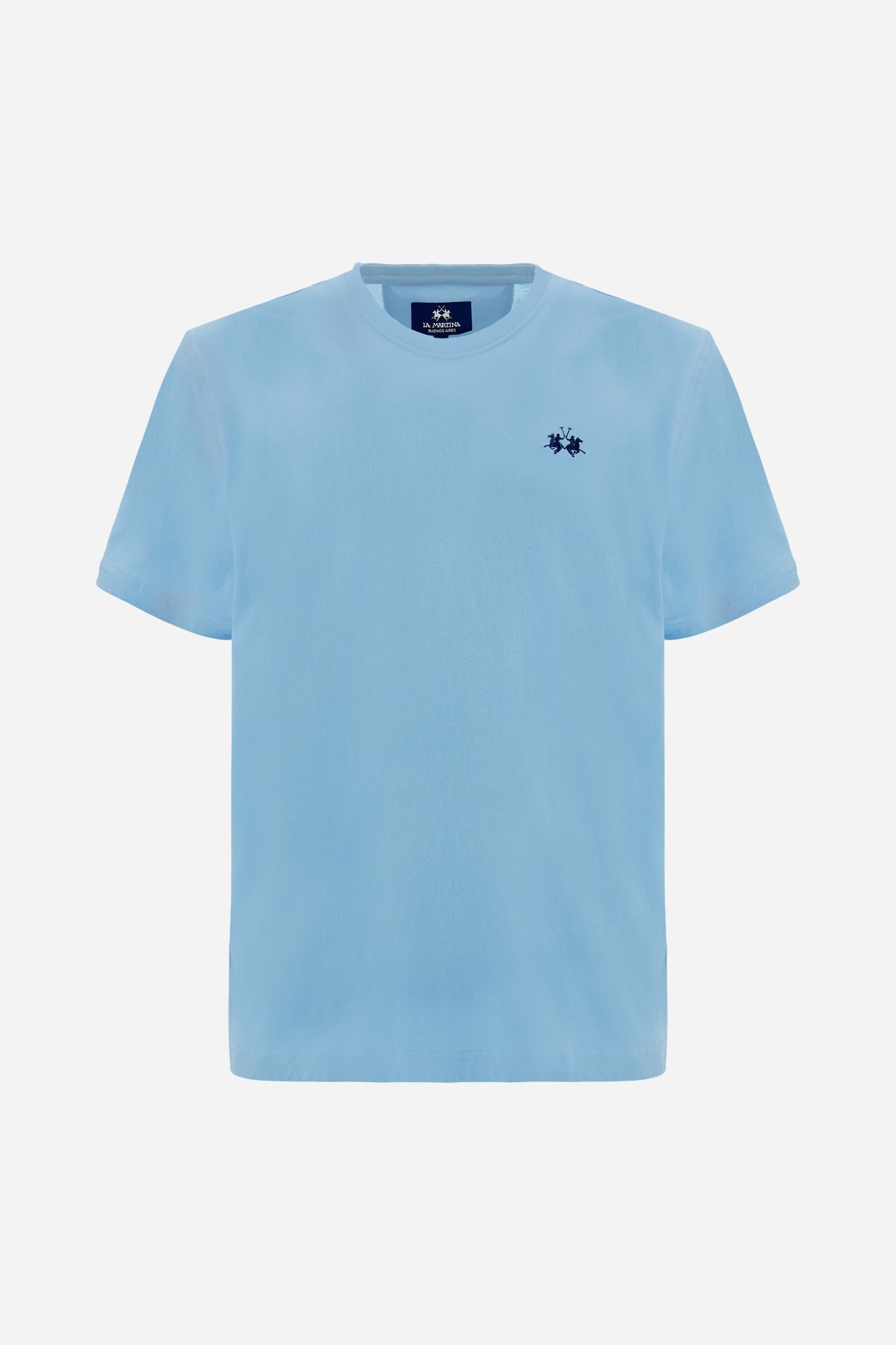 Men’s cotton jersey T-shirt with regular fit and ribbed crew neck. Small contrast embroidered logo. - Blue Bell