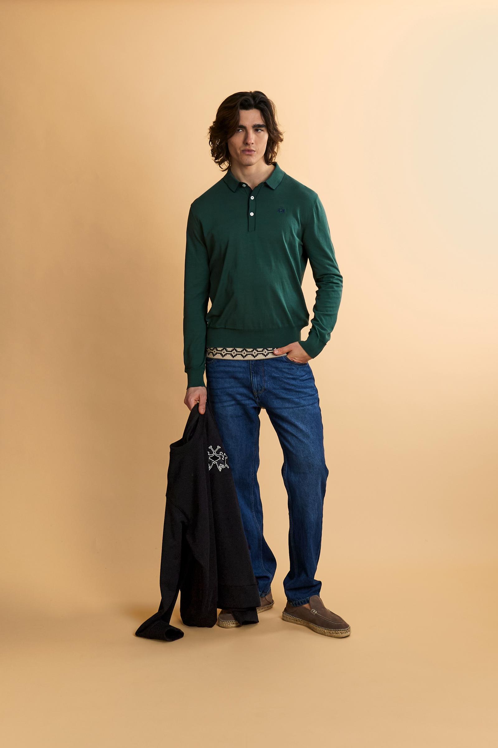 Men’s long-sleeve silk touch cotton polo - Crisanto