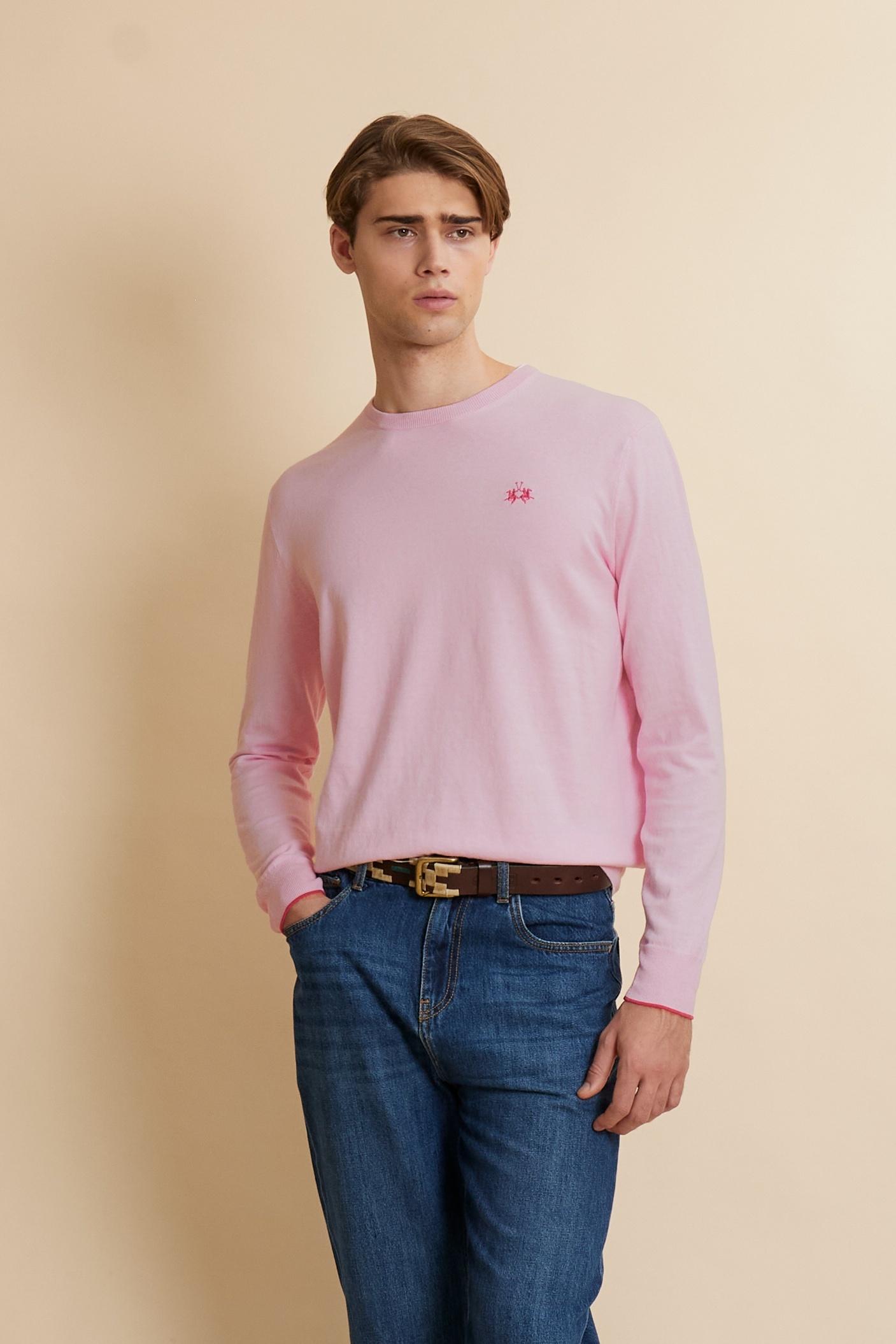 Crewneck sweater in lightweight 100% cotton with a regular fit. Ribbed collar, cuffs and hem. Contrast details inside the neckline, echoed on the cuffs, and embroidered logo on the chest. - FairTale