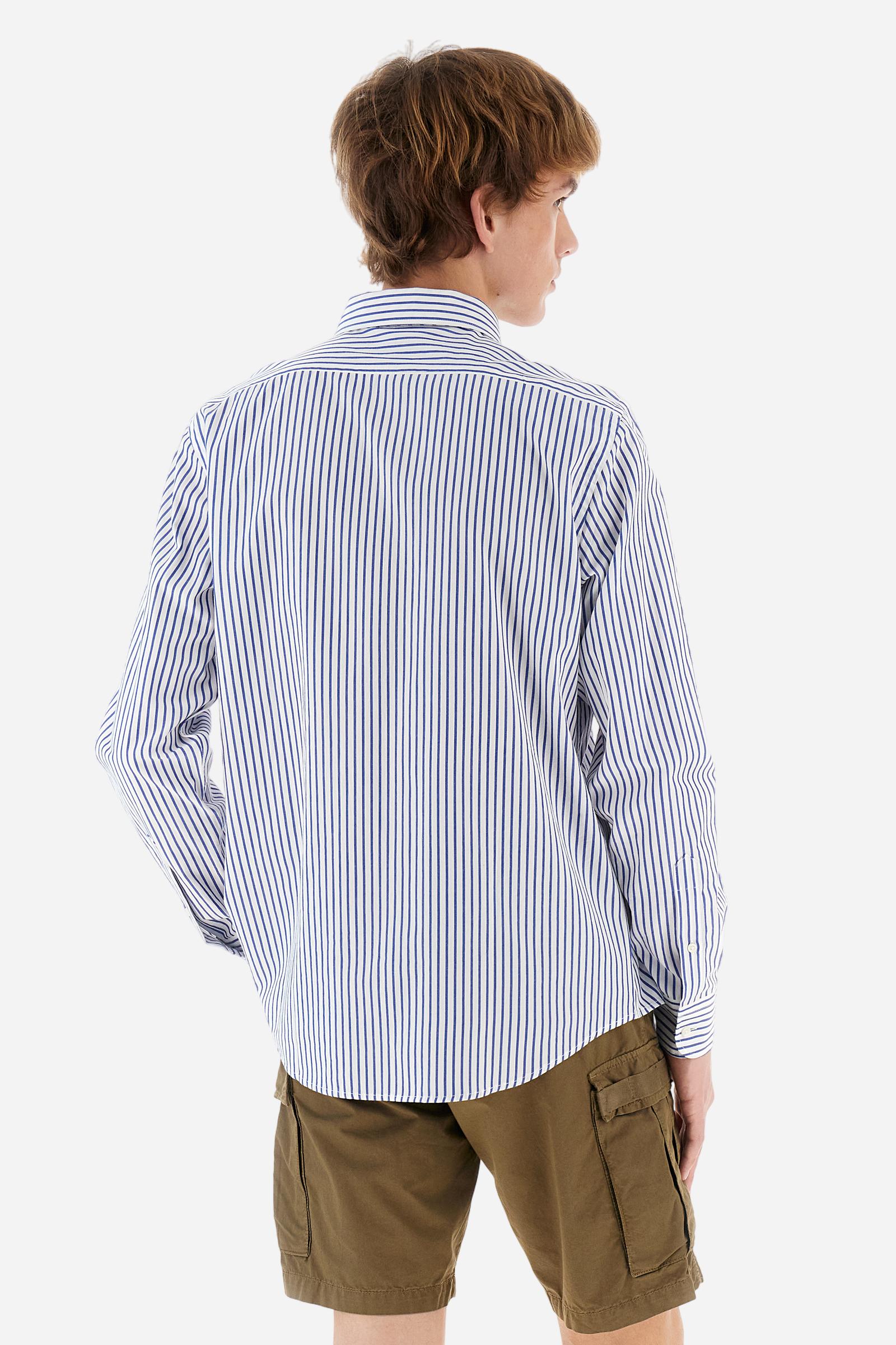 Men's two-tone striped long-sleeved shirt made from cotton poplin. Featuring a button-down collar and woven labels at the bottom of the opening. The logo is embroidered on the chest, over the heart, in contrasting thread. Regular fit. The model is wearing a size L. - Optic White/Limoges
