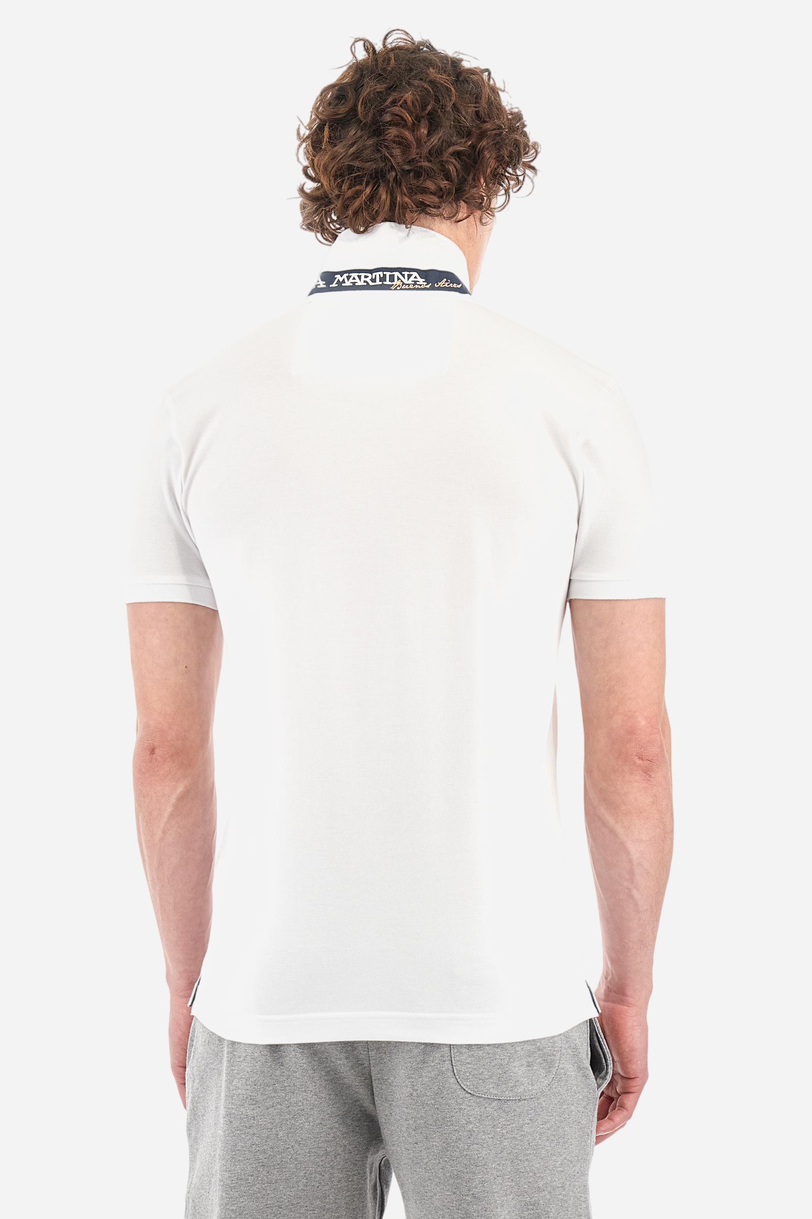 Men's short-sleeved cotton piqué polo shirt. Regular fit with fabric detail under the collar. - Optic White